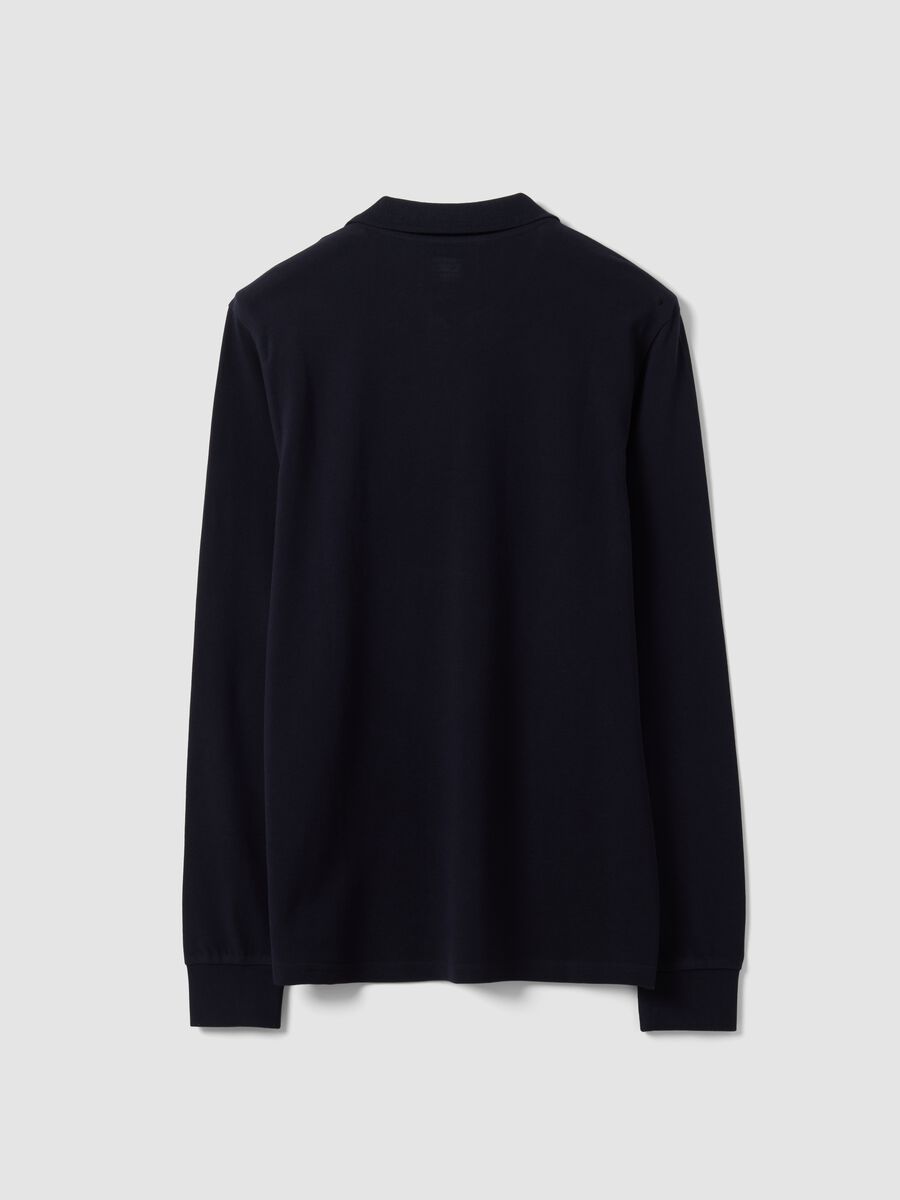 Polo blu in piquet di puro cotone organico a maniche lunghe regular fit_1