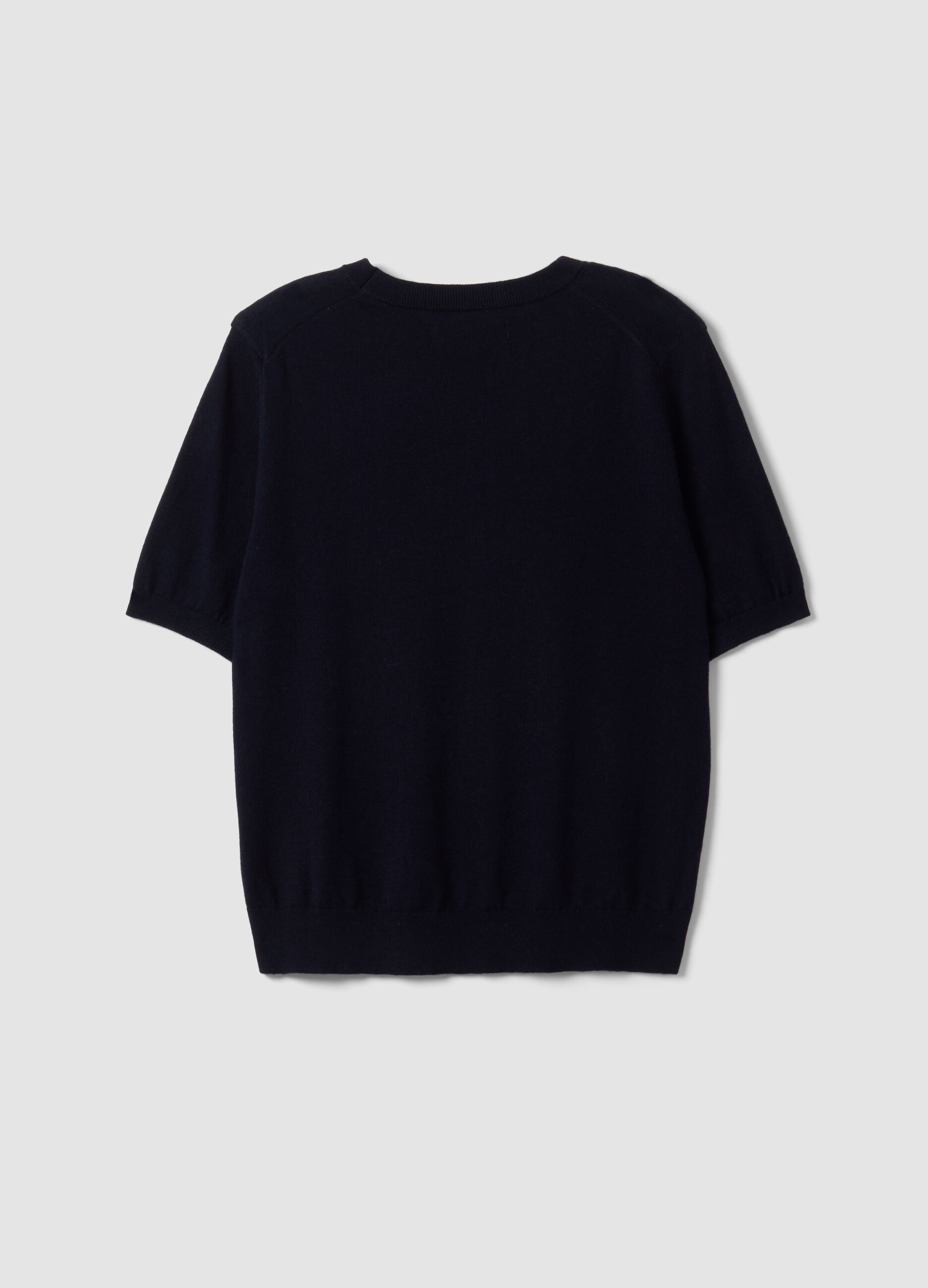 Navy wool-blend crew-neck short-sleeve jumper, regular fit