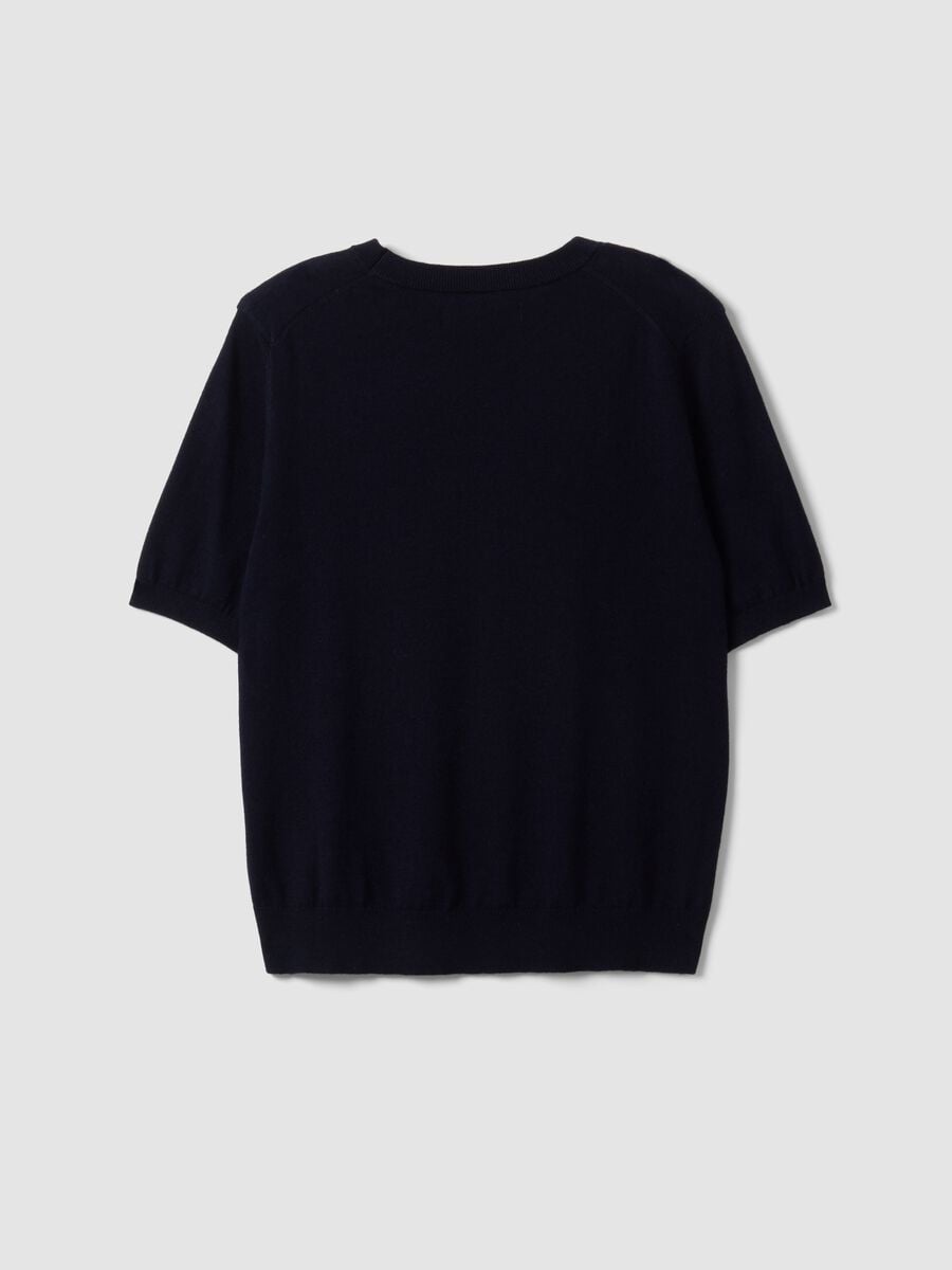 Maglia blu in misto lana a maniche corte girocollo regular fit_6