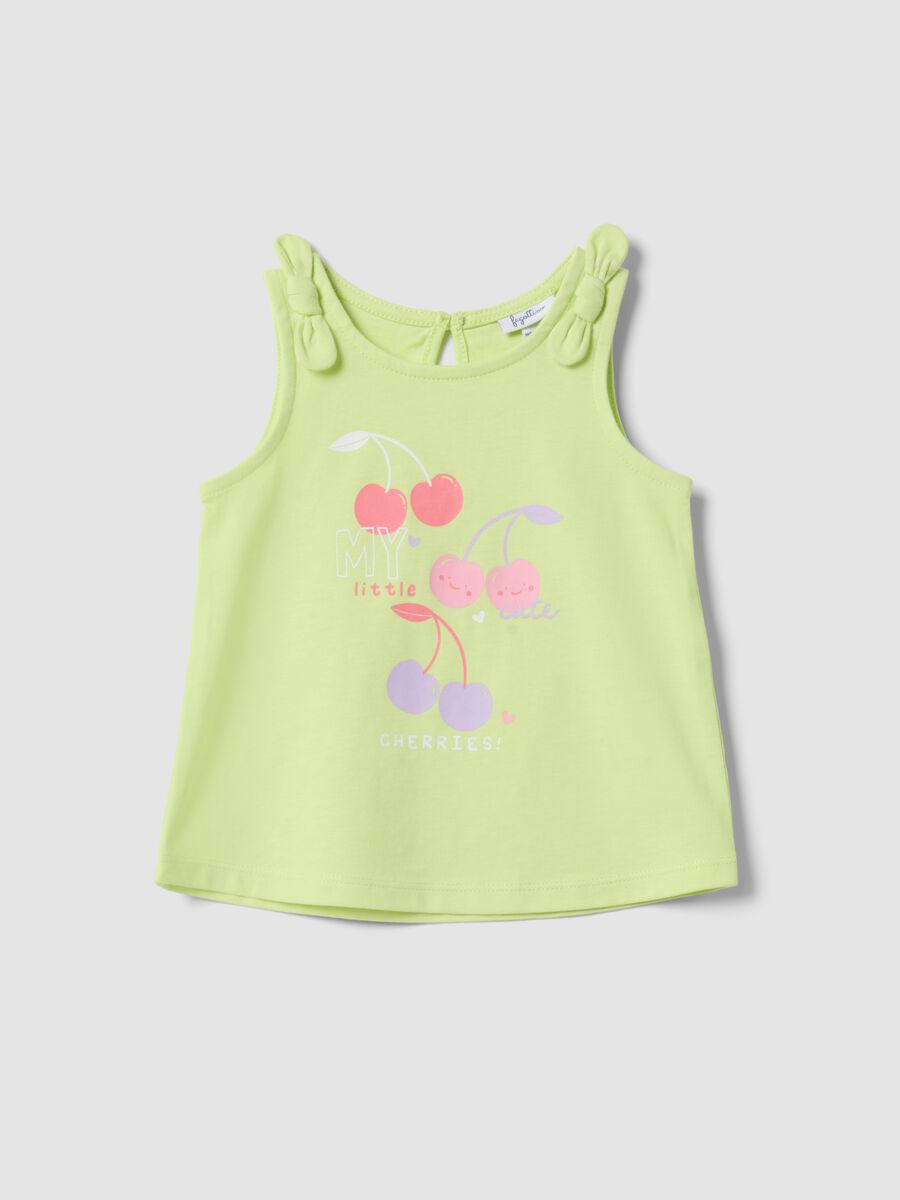 Girls' Regular Fit Green Cotton Vest with Cherries_0