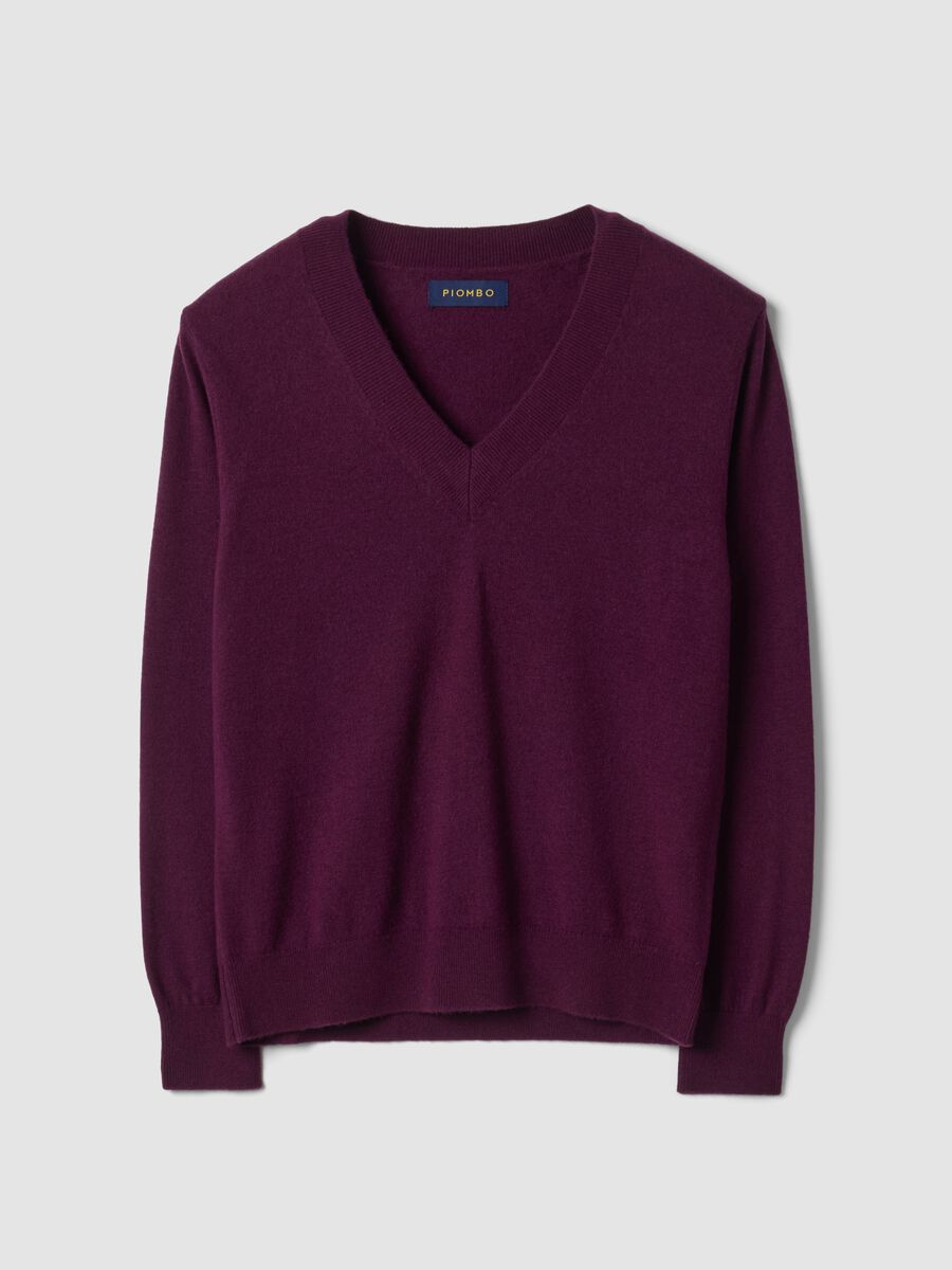Maglia viola in pura lana con scollo profondo a V_4