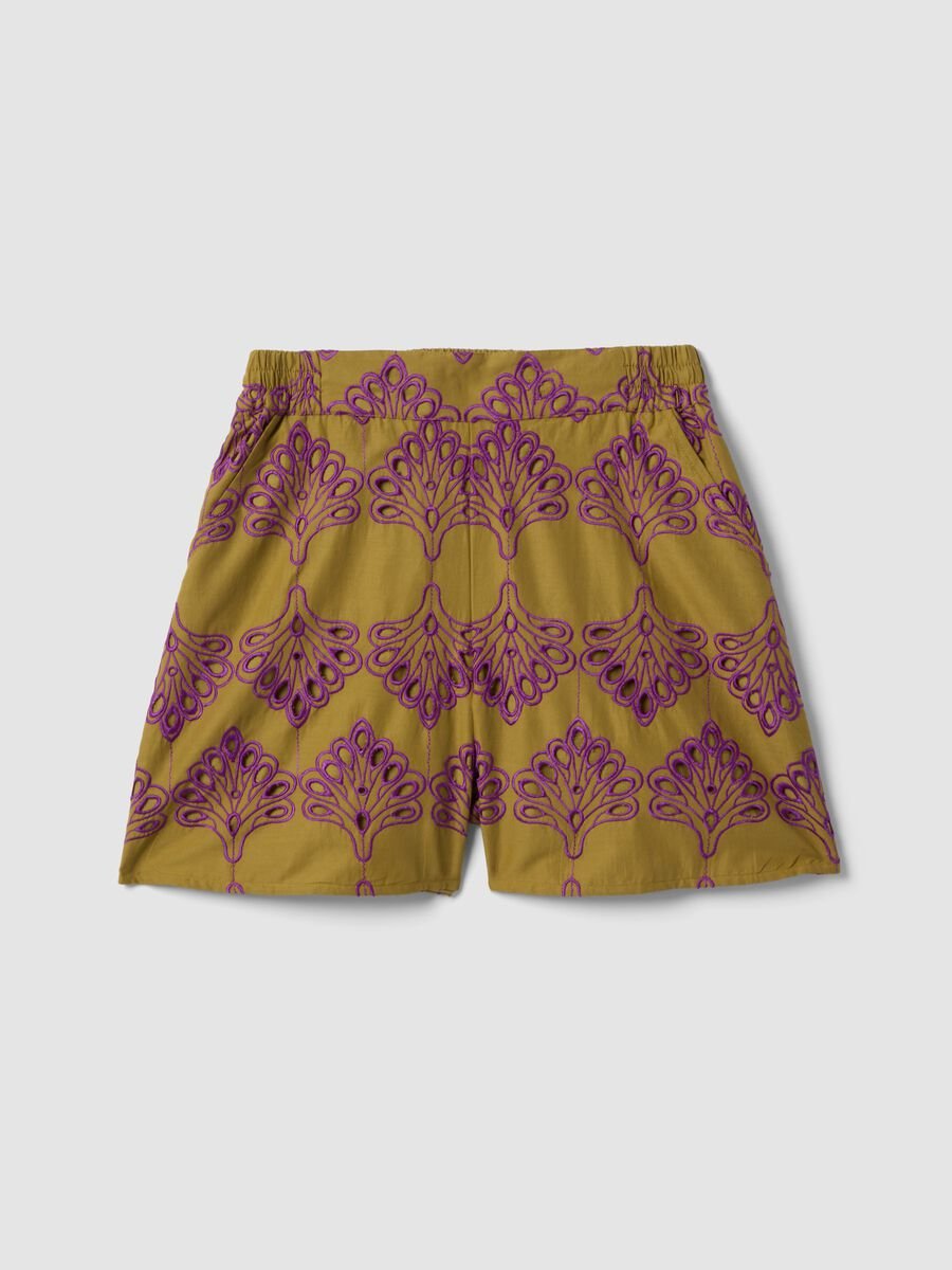 Shorts multicolor in puro cotone con ricami traforati regular fit_4