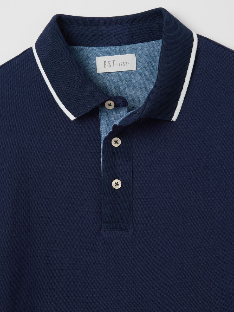 Blue polo shirt with short sleeves in cotton_5
