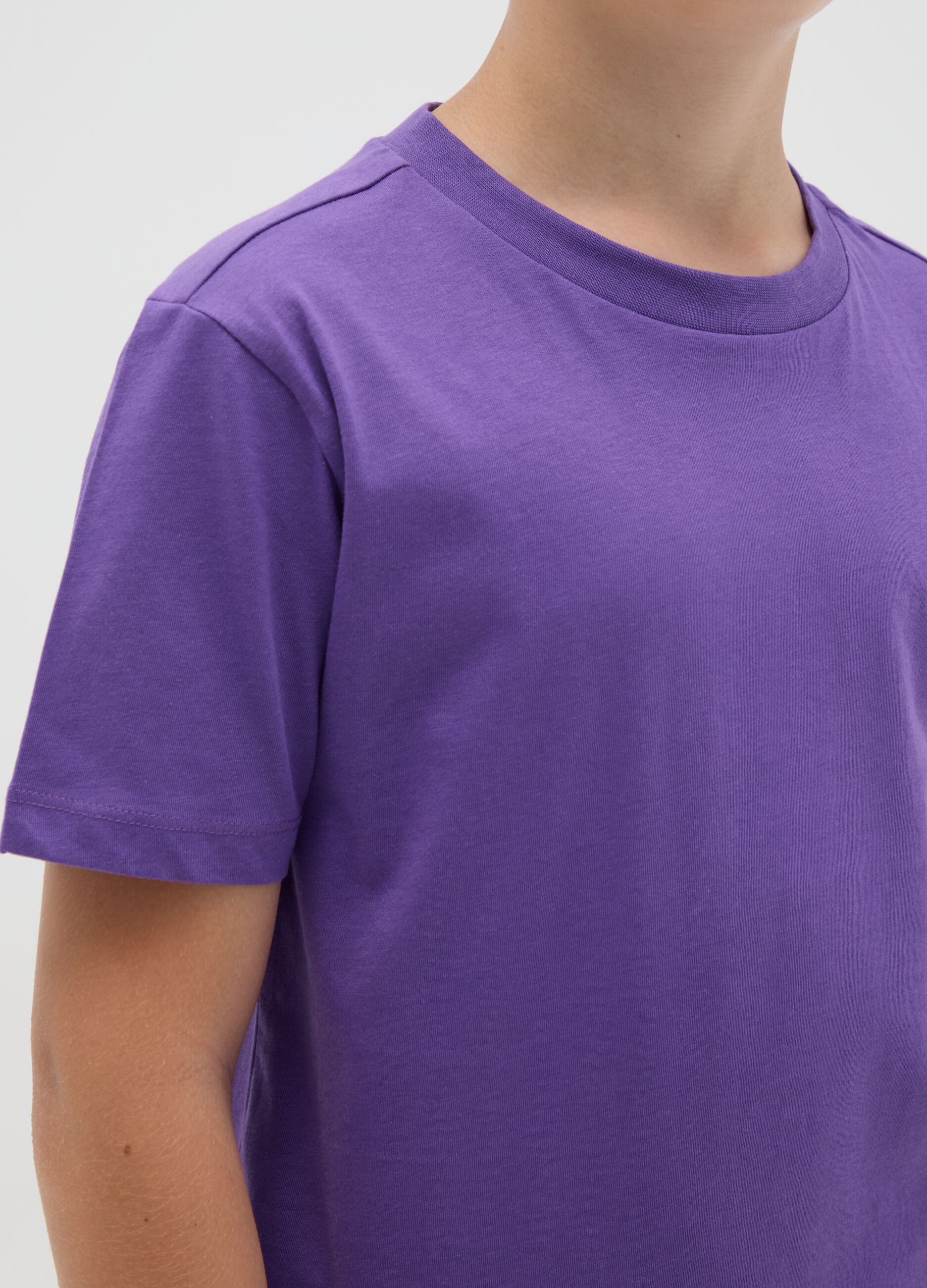 OVS Kids Purple Crew Neck T-shirt in Pure Cotton