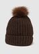 Cappello marrone con pompon in maglia jersey_2
