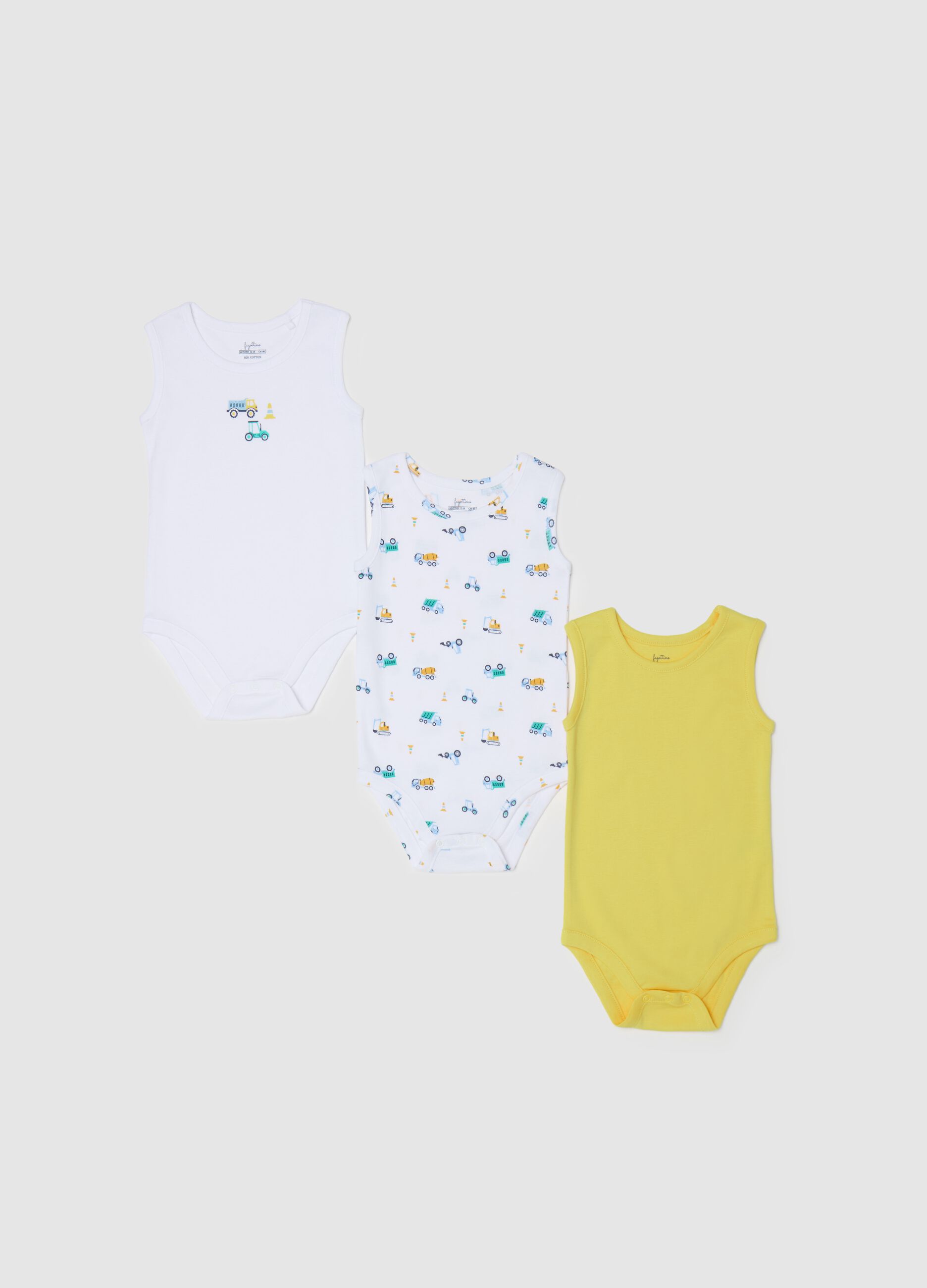 Three-pack bodysuits in organic cotton with print
