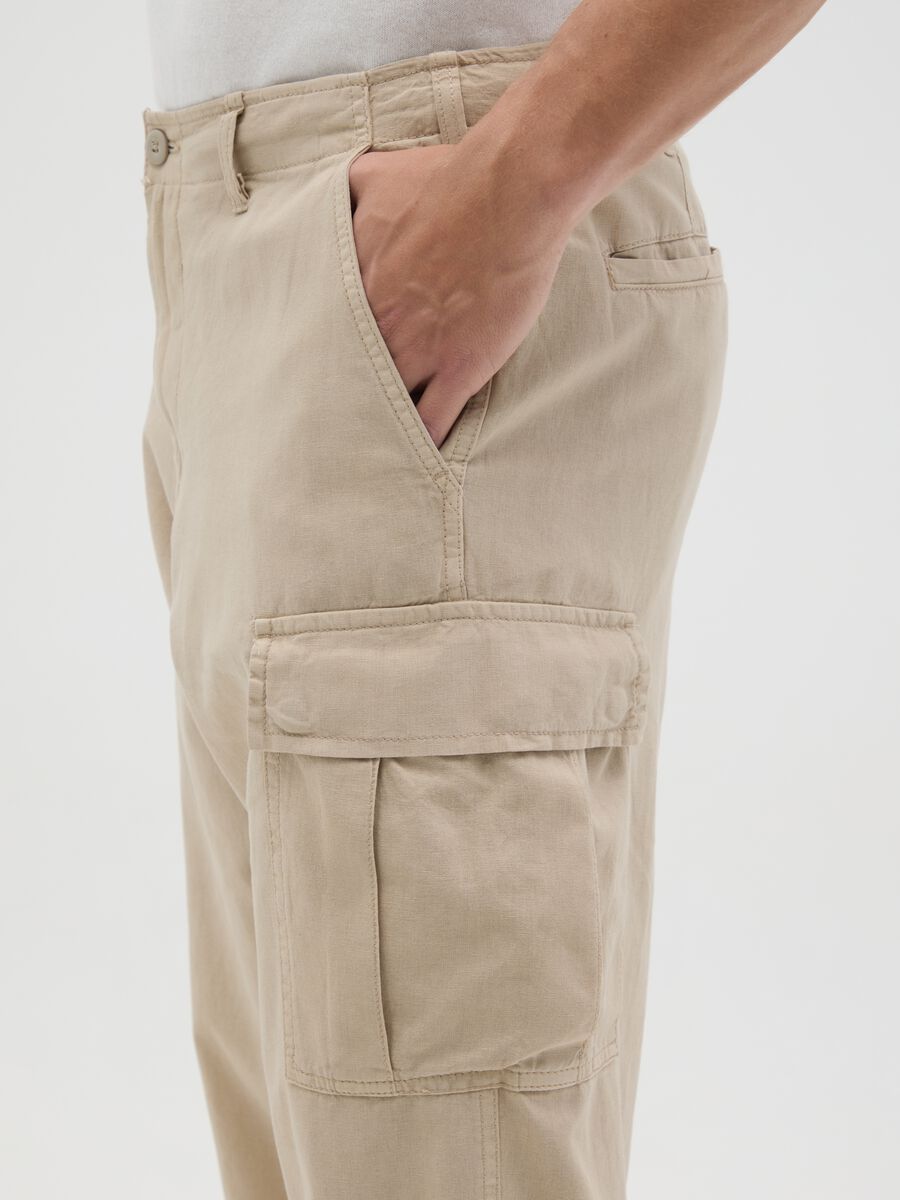 Ovs Regular Cargo Trousers in Linen and Cotton_2
