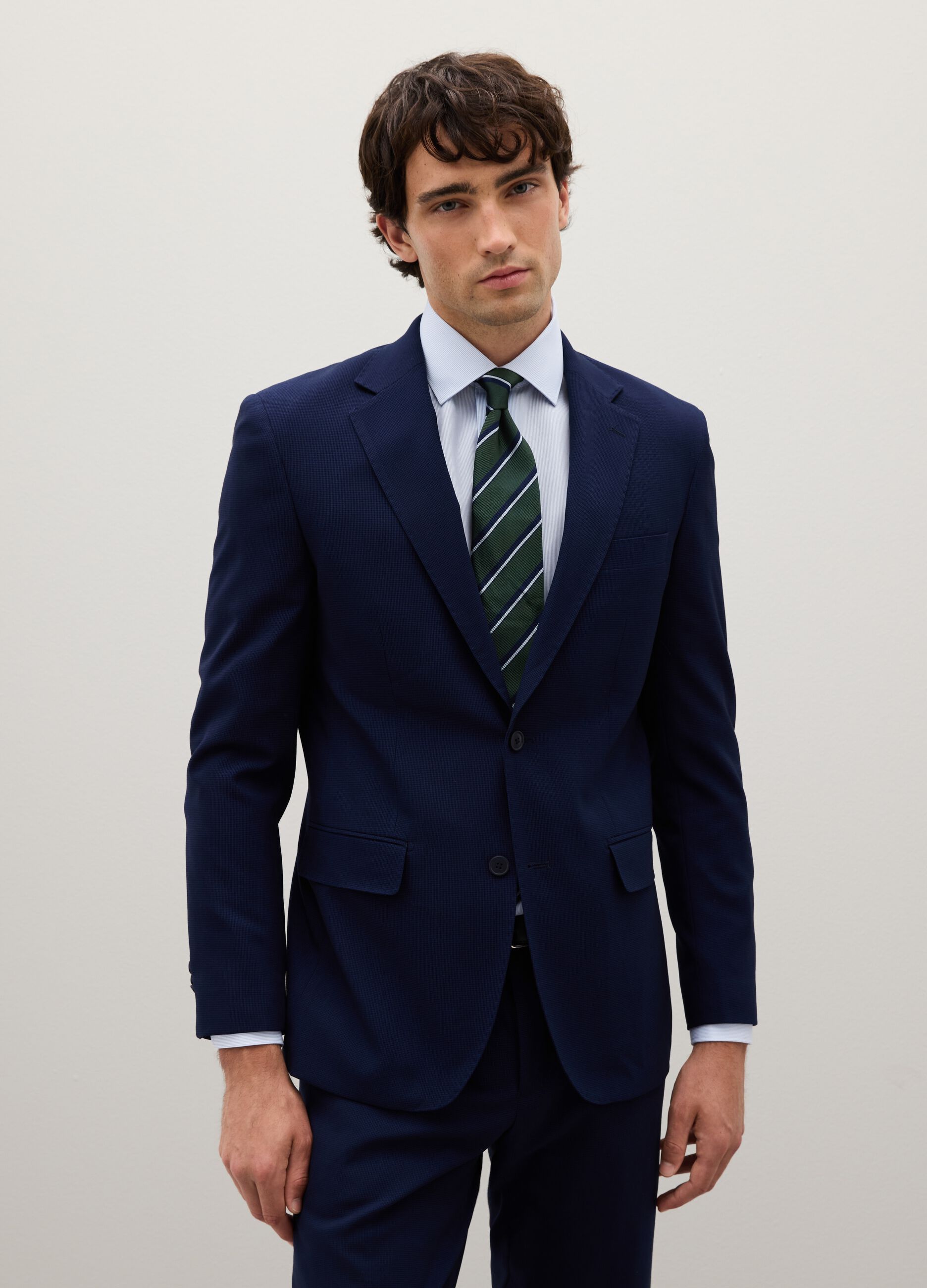 Slim fit blue stretch fabric blazer