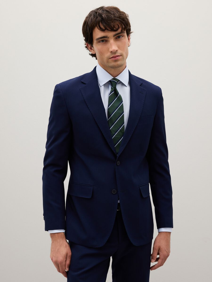 Blazer in tessuto elasticizzato blu slim fit_0