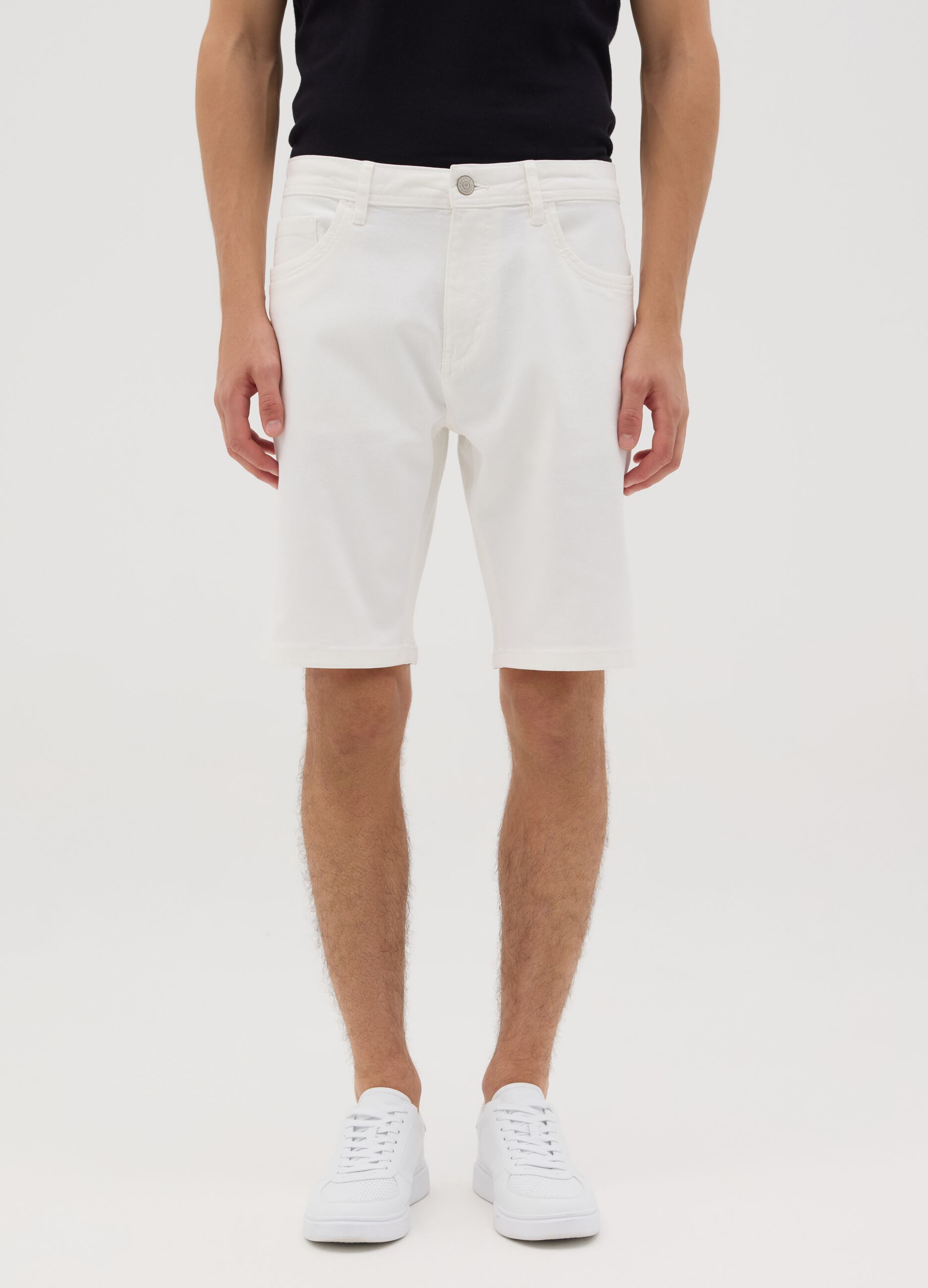 White stretch cotton denim Bermuda shorts by Ovs