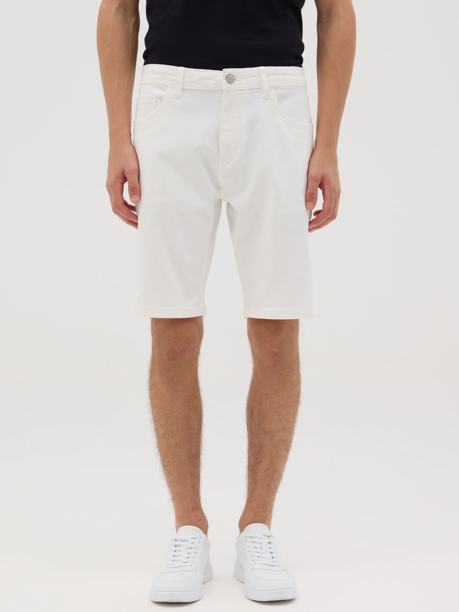 White stretch cotton denim Bermuda shorts by Ovs_1