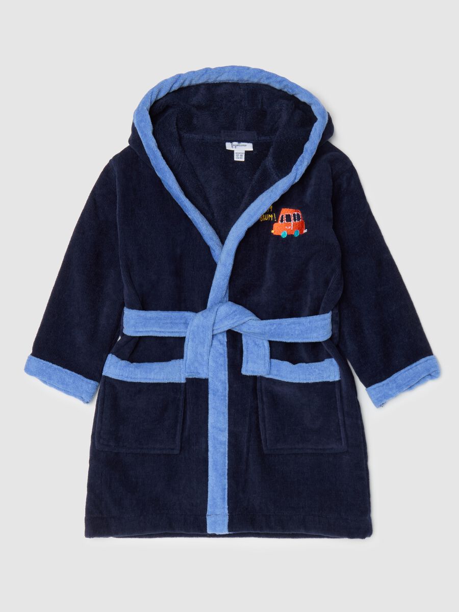 Cotton bathrobe with car embroidery_0