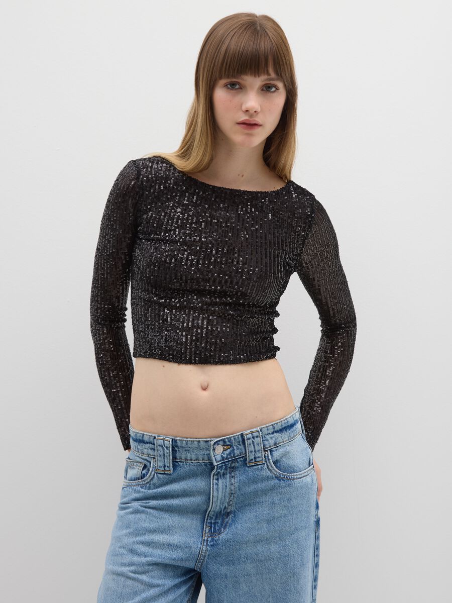 Black long-sleeve t-shirt with sequins_0
