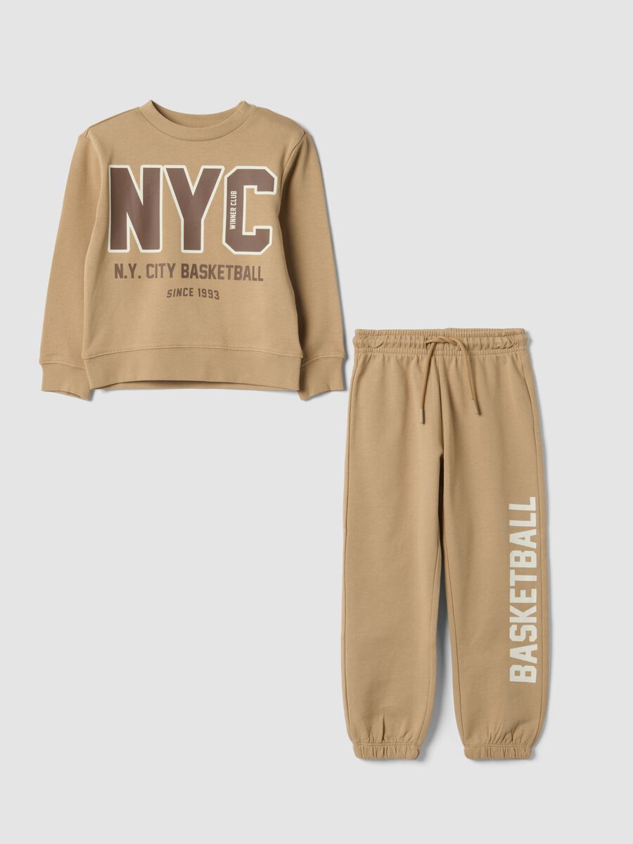 Tuta beige in puro cotone con felpa girocollo_0