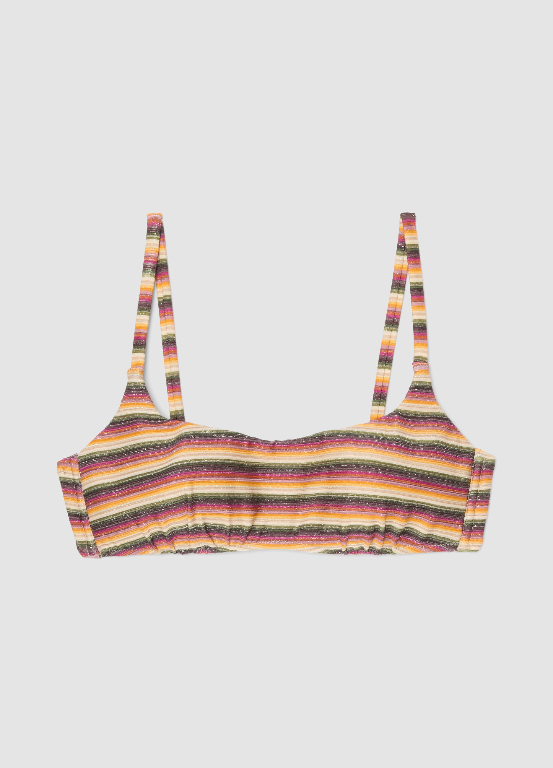 Multicoloured striped stretch-fabric bralette bikini top