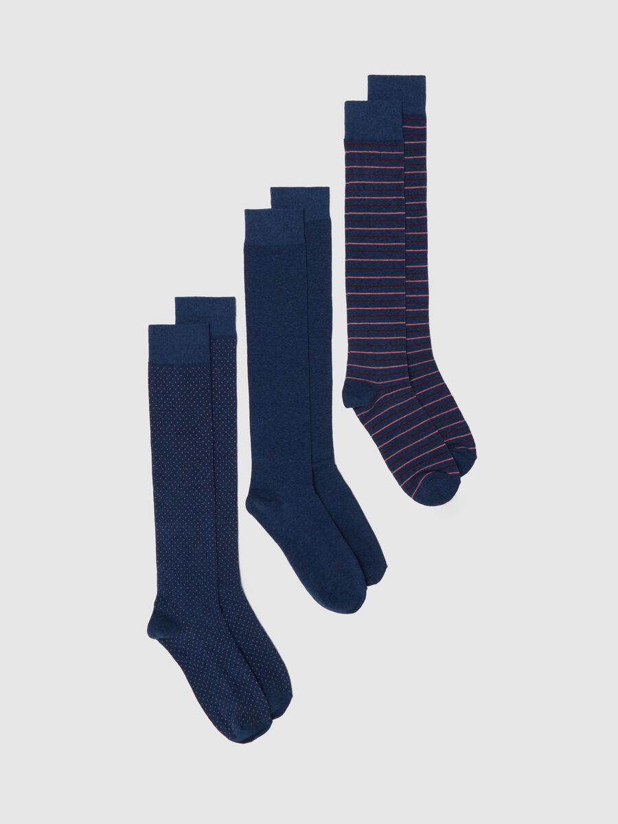 Tripack calze lunghe in cotone elasticizzato blu_0