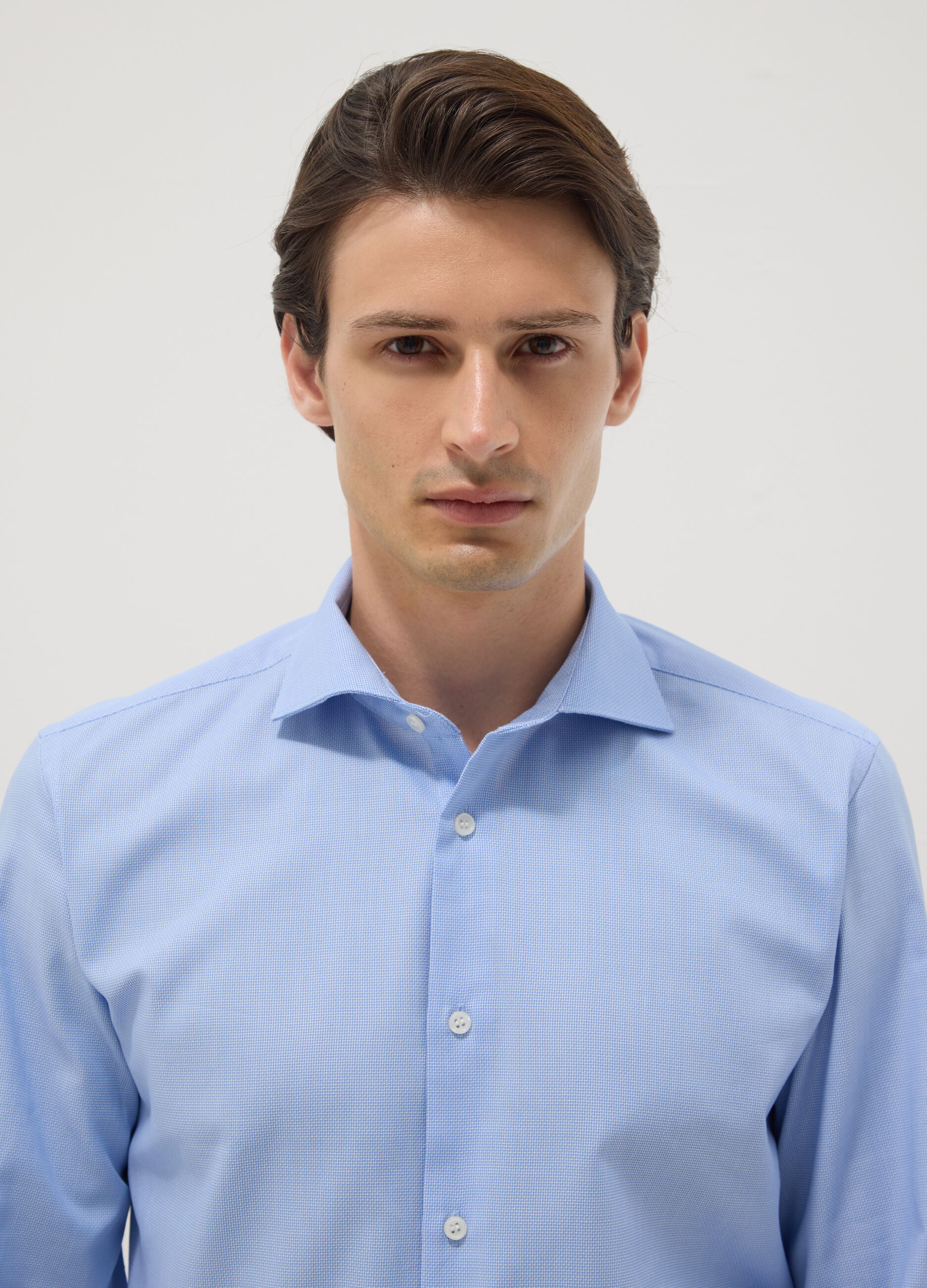Blue slim-fit cotton-blend shirt