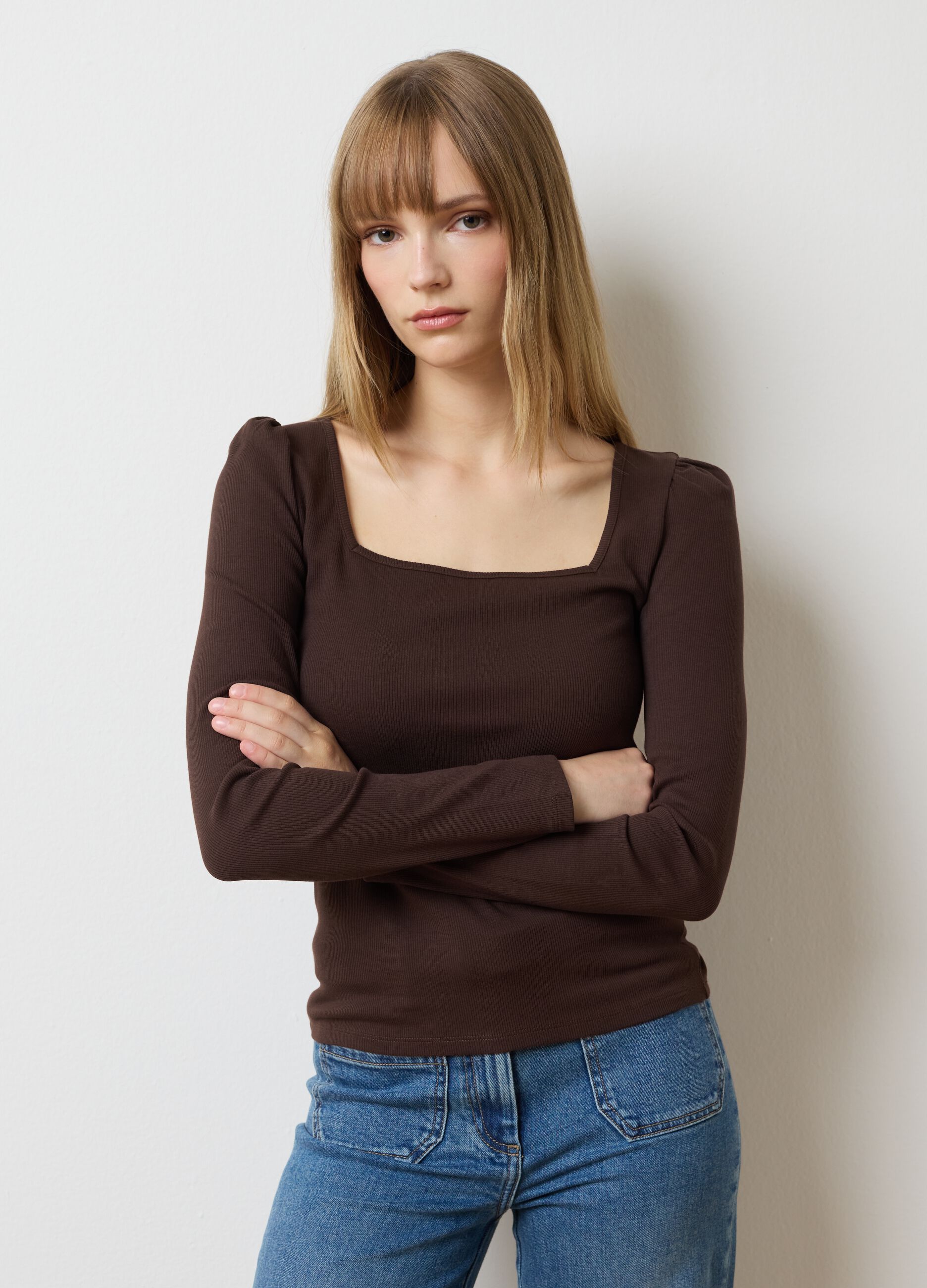 Stretch Long Sleeve Brown T-shirt