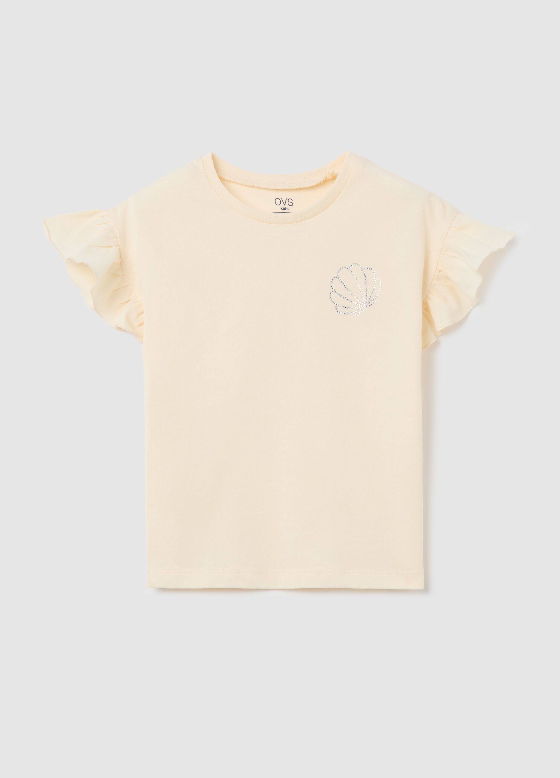 White T-shirt in cotton with diamantés