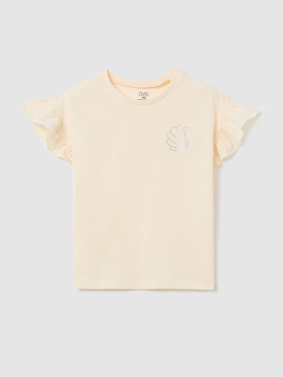 White T-shirt in cotton with diamantés_0