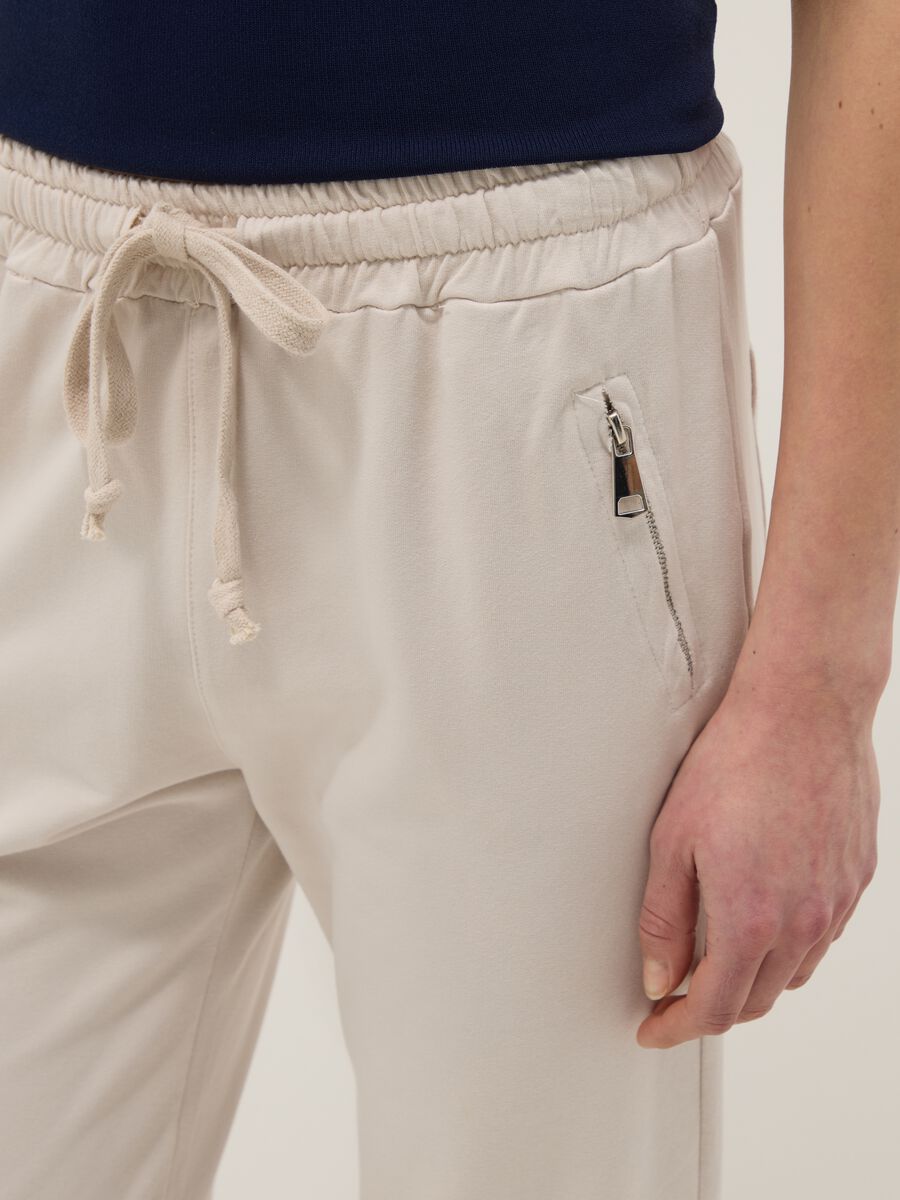 Beige stretch cotton trousers regular fit_3