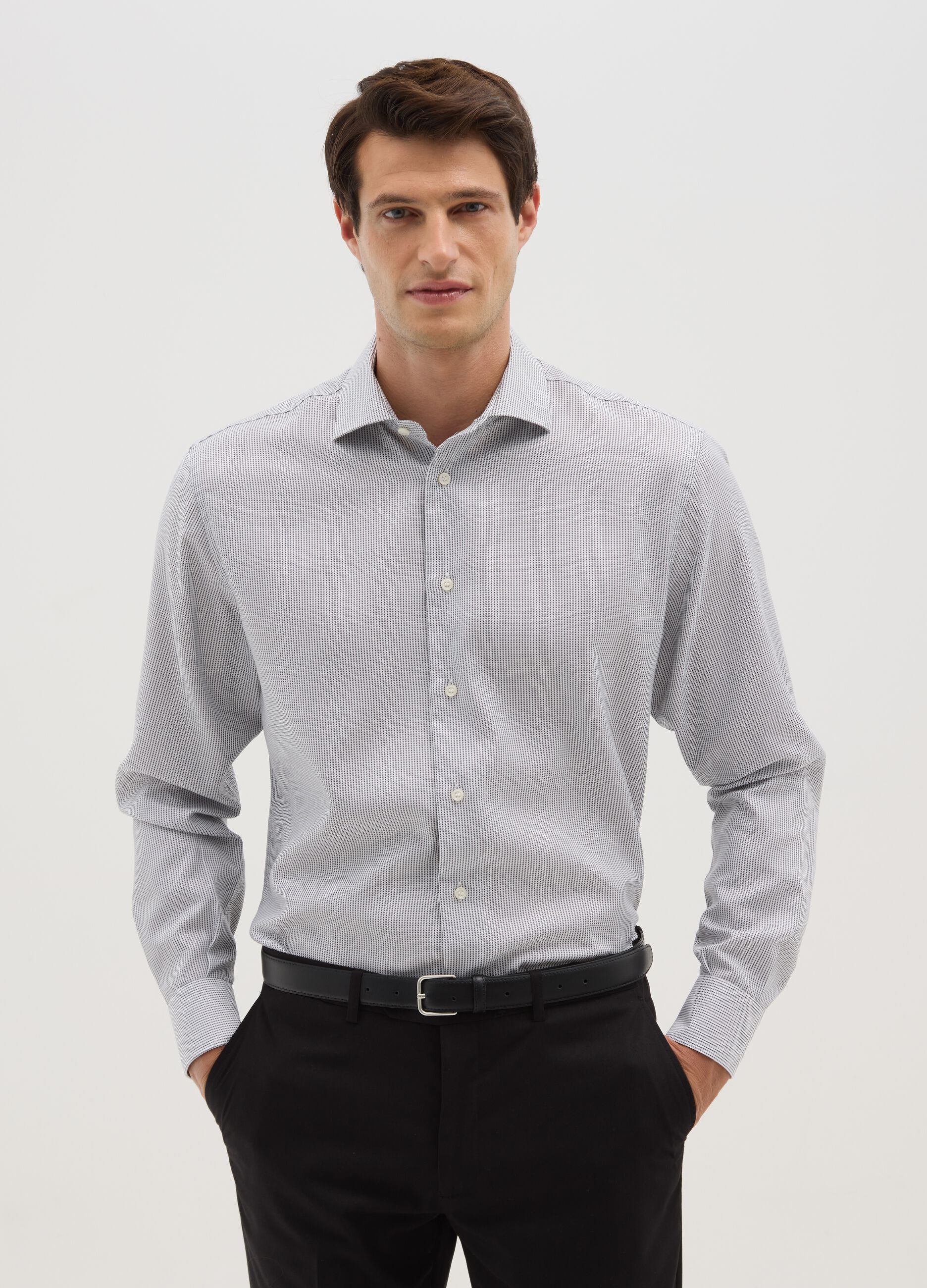 Regular fit light blue pure cotton shirt