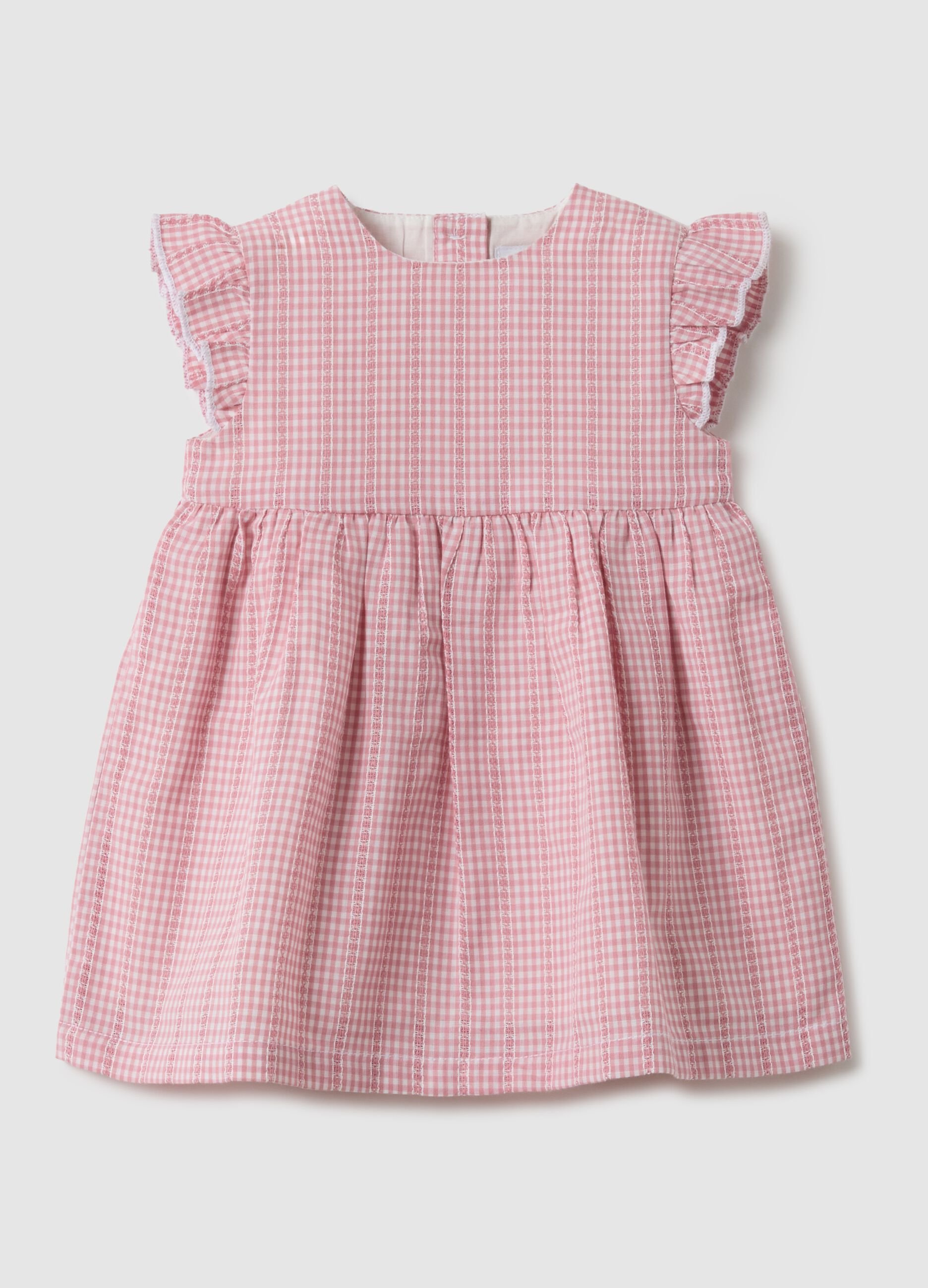 Multicolour Checked Pure Cotton Baby Dress with Ruffles, Regular Fit