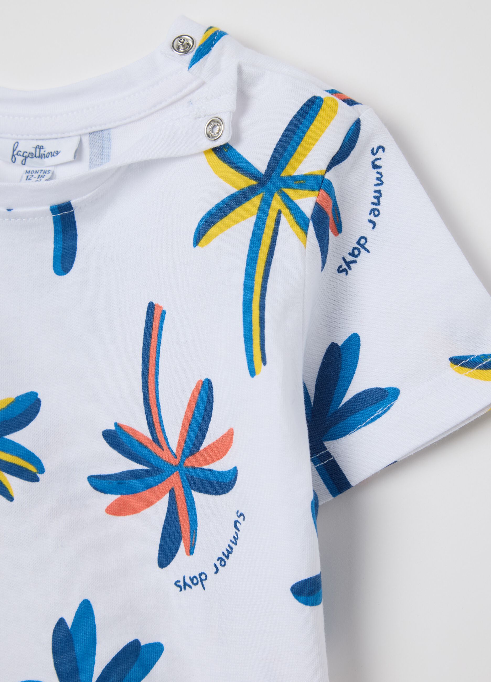 White cotton T-shirt with palms print