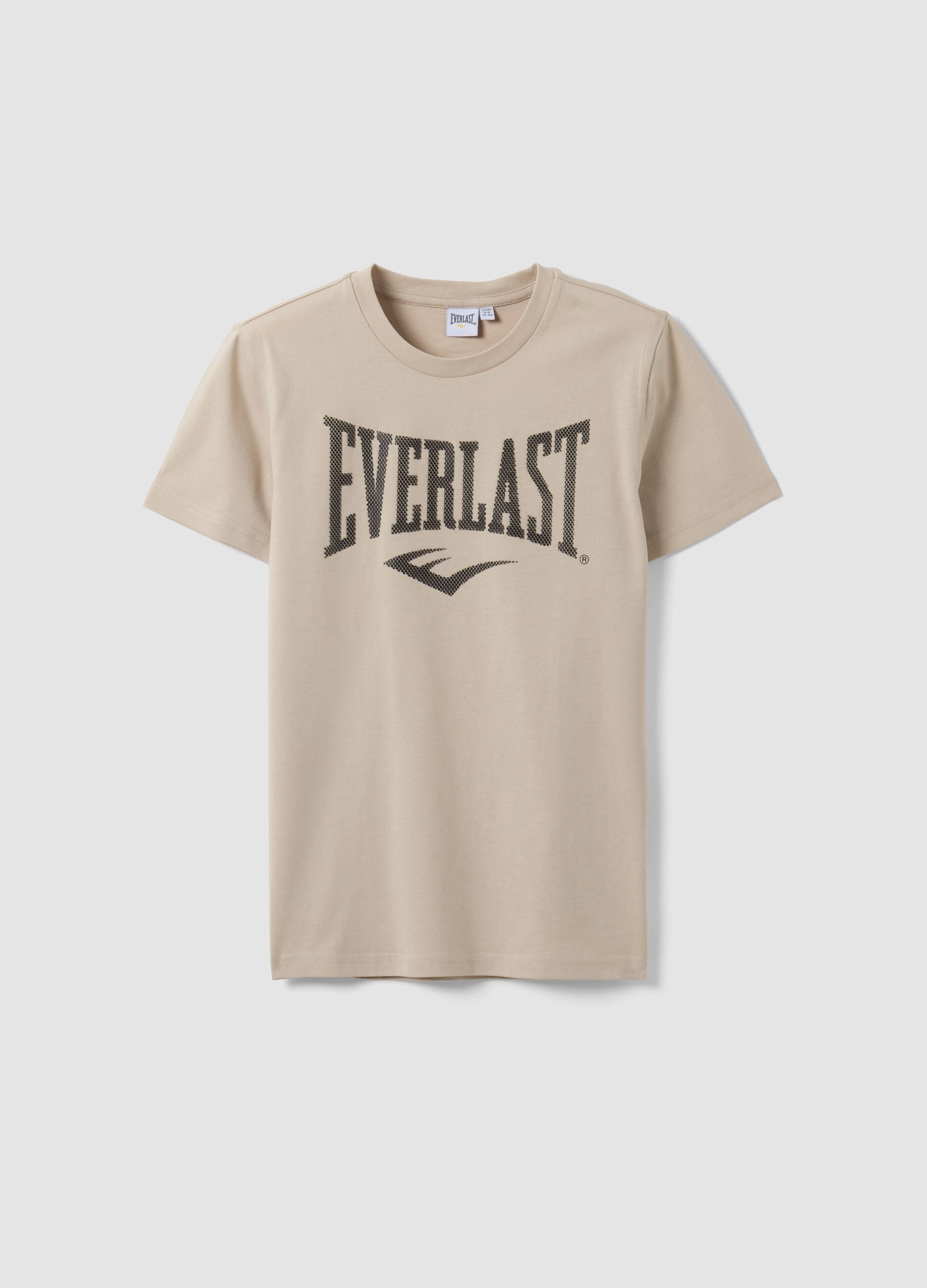 T-shirt beige in puro cotone con stampa frontale regular fit per ragazzo