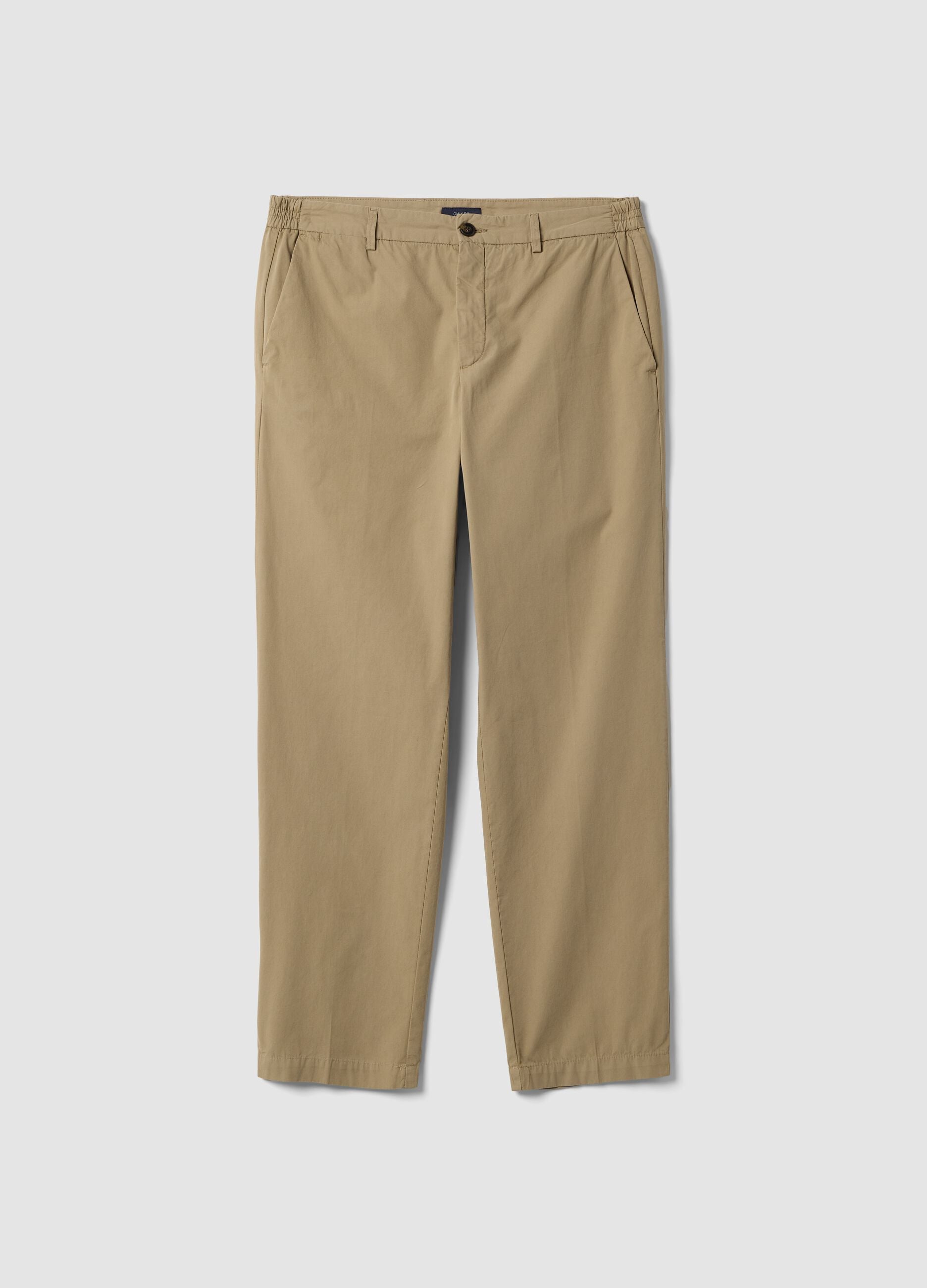 Beige pure cotton carrot-fit chino trousers
