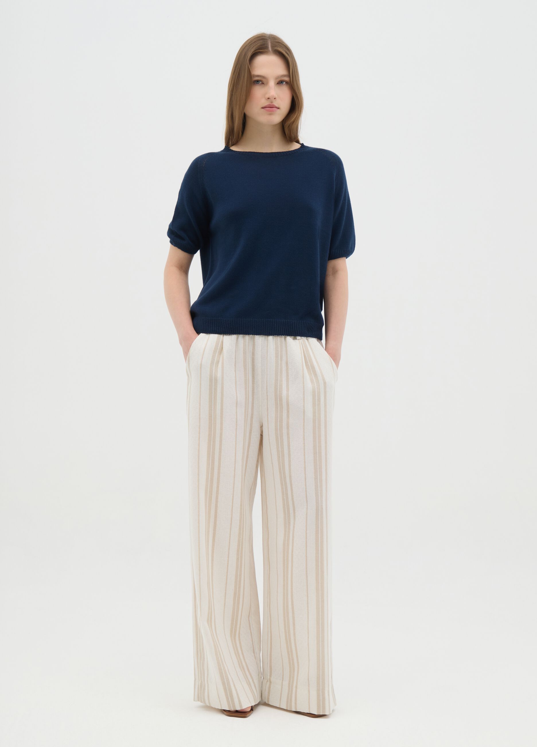 Women's Multicolor Cotton Blend Regular Fit Trousers
