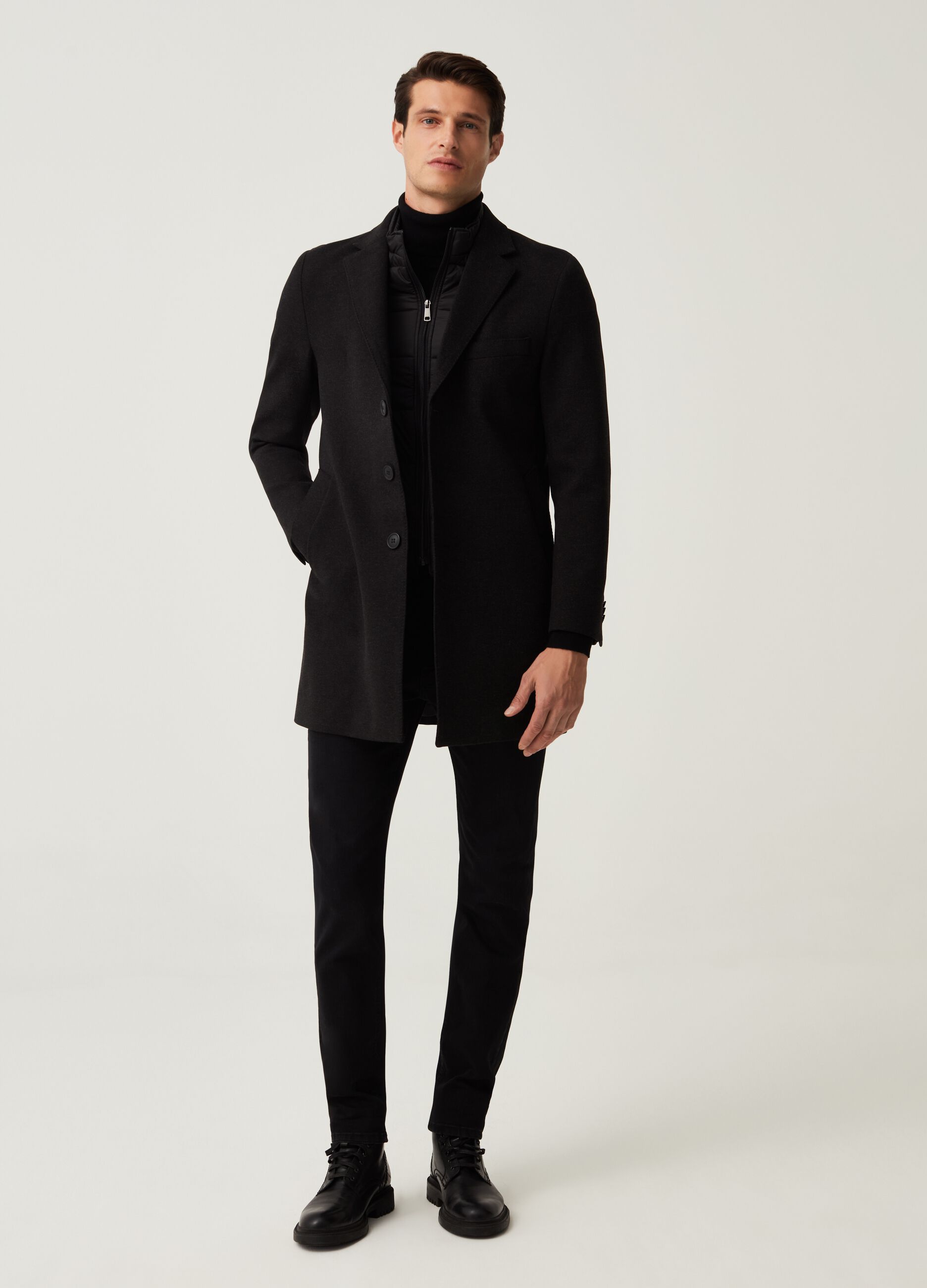 Cappotto tinta unita con gilet rimovibile_0
