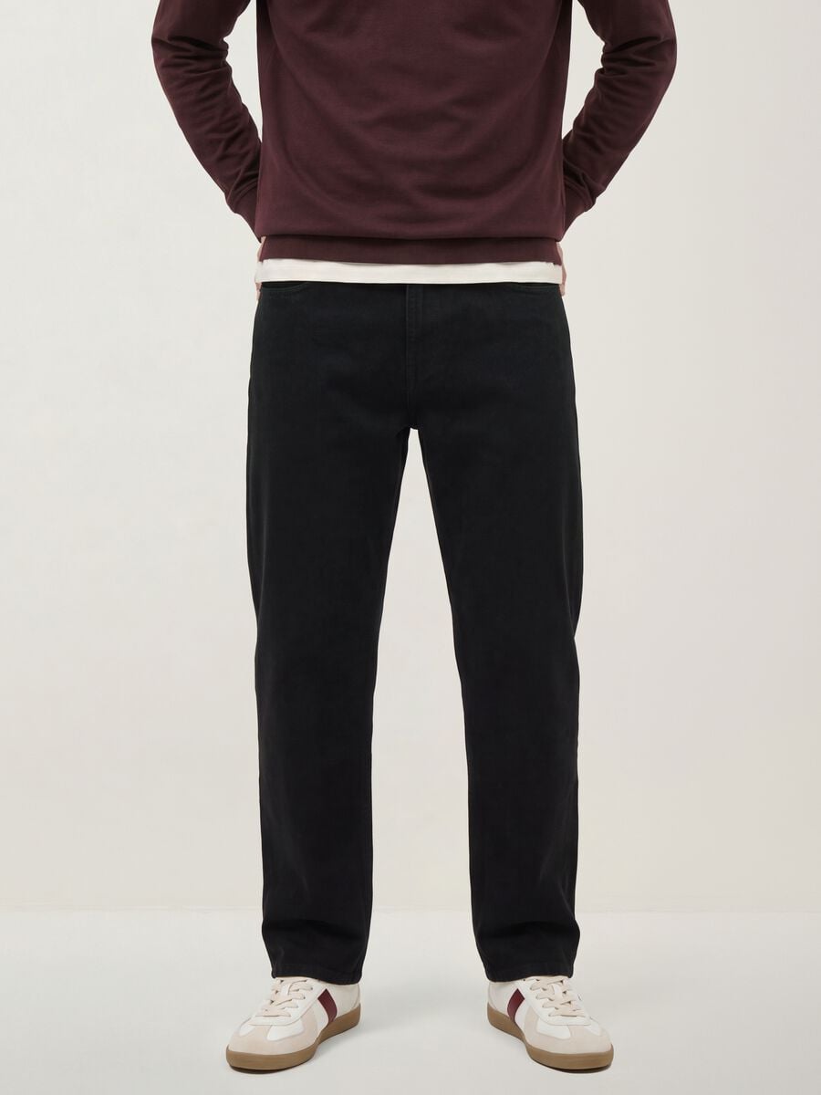 Black pure cotton denim jeans, relaxed fit_1