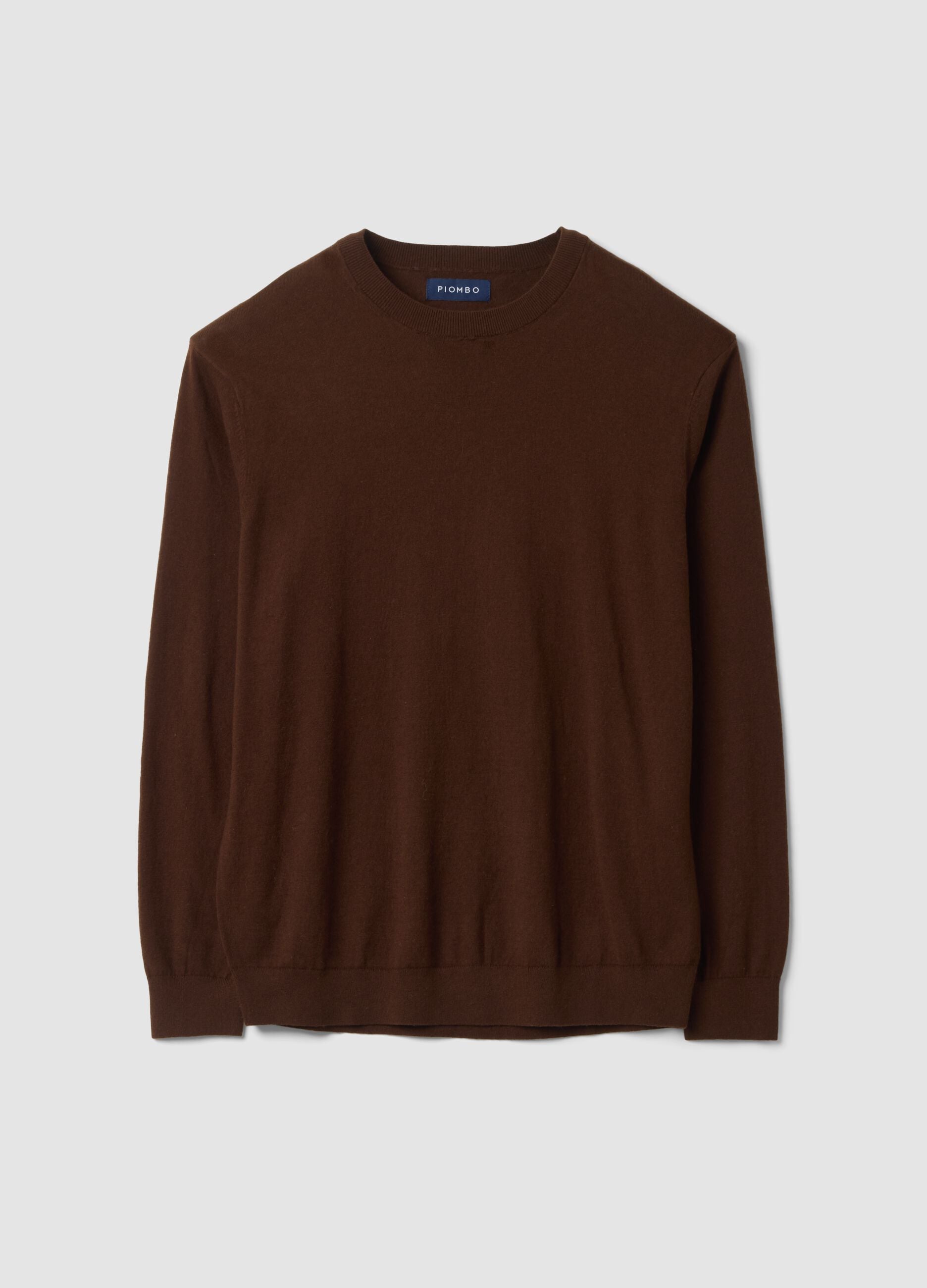 Brown crew-neck jumper in cotton and cashmere blend, regular fit
