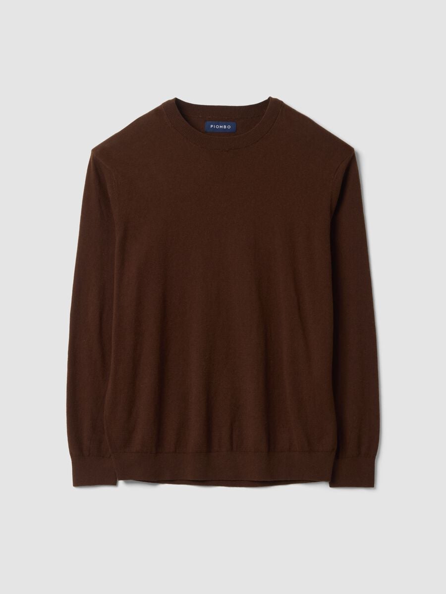 Brown crew-neck jumper in cotton and cashmere blend, regular fit_0