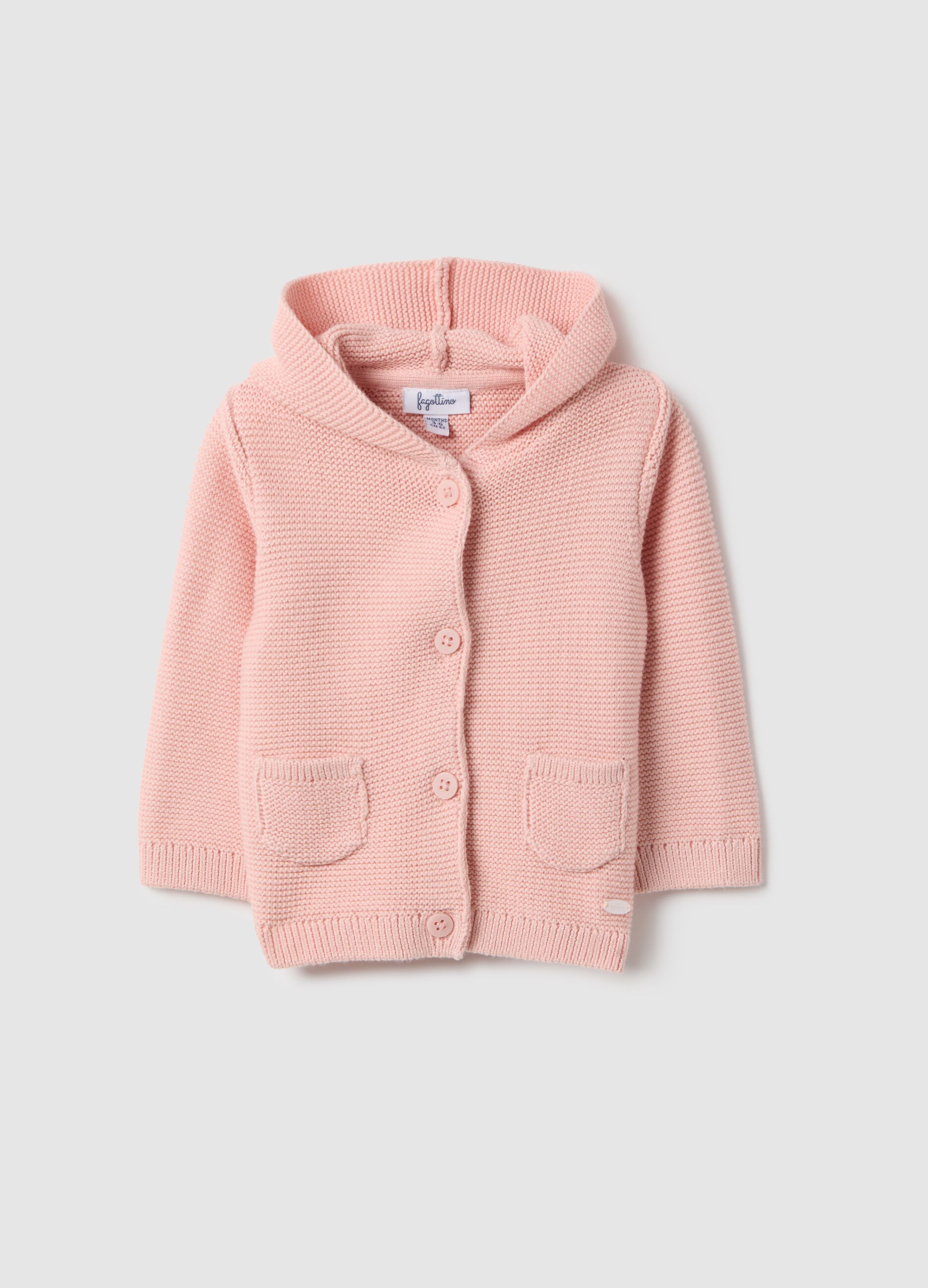 Cardigan in puro cotone rosa regular fit con cappuccio per neonata