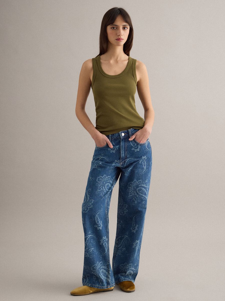 Green stretch cotton regular fit tank top_2