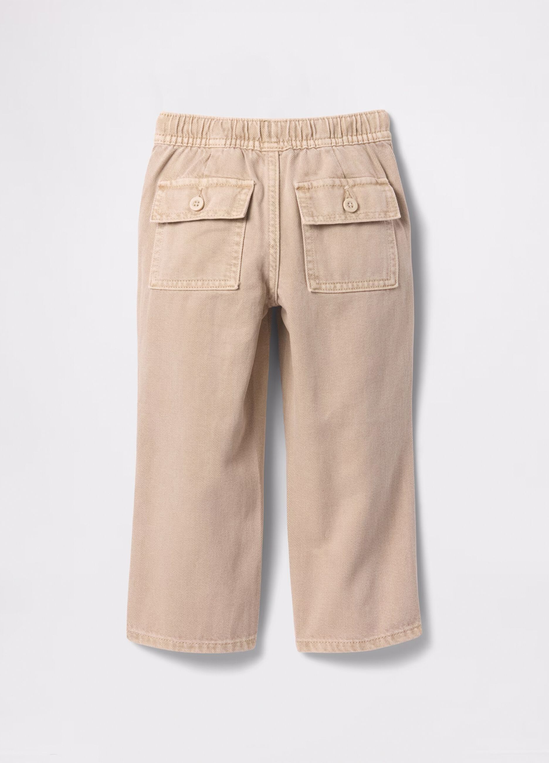 Beige cargo trousers in cotton and Lyocell with drawstring