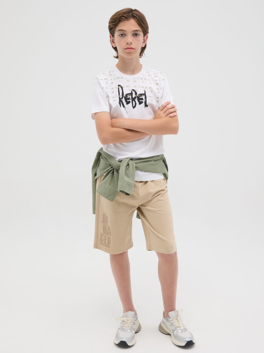 Pantaloni corti da ragazzo in puro cotone beige regular fit_0
