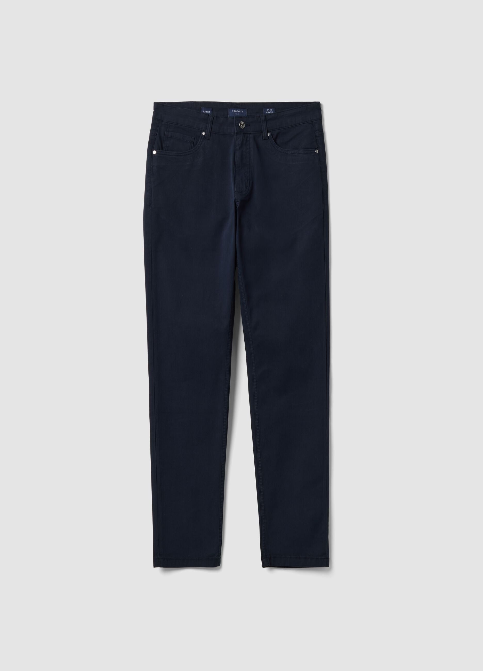 Blue slim-fit five-pocket stretch cotton trousers