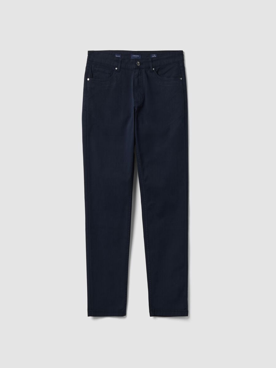 Blue slim-fit five-pocket stretch cotton trousers_0
