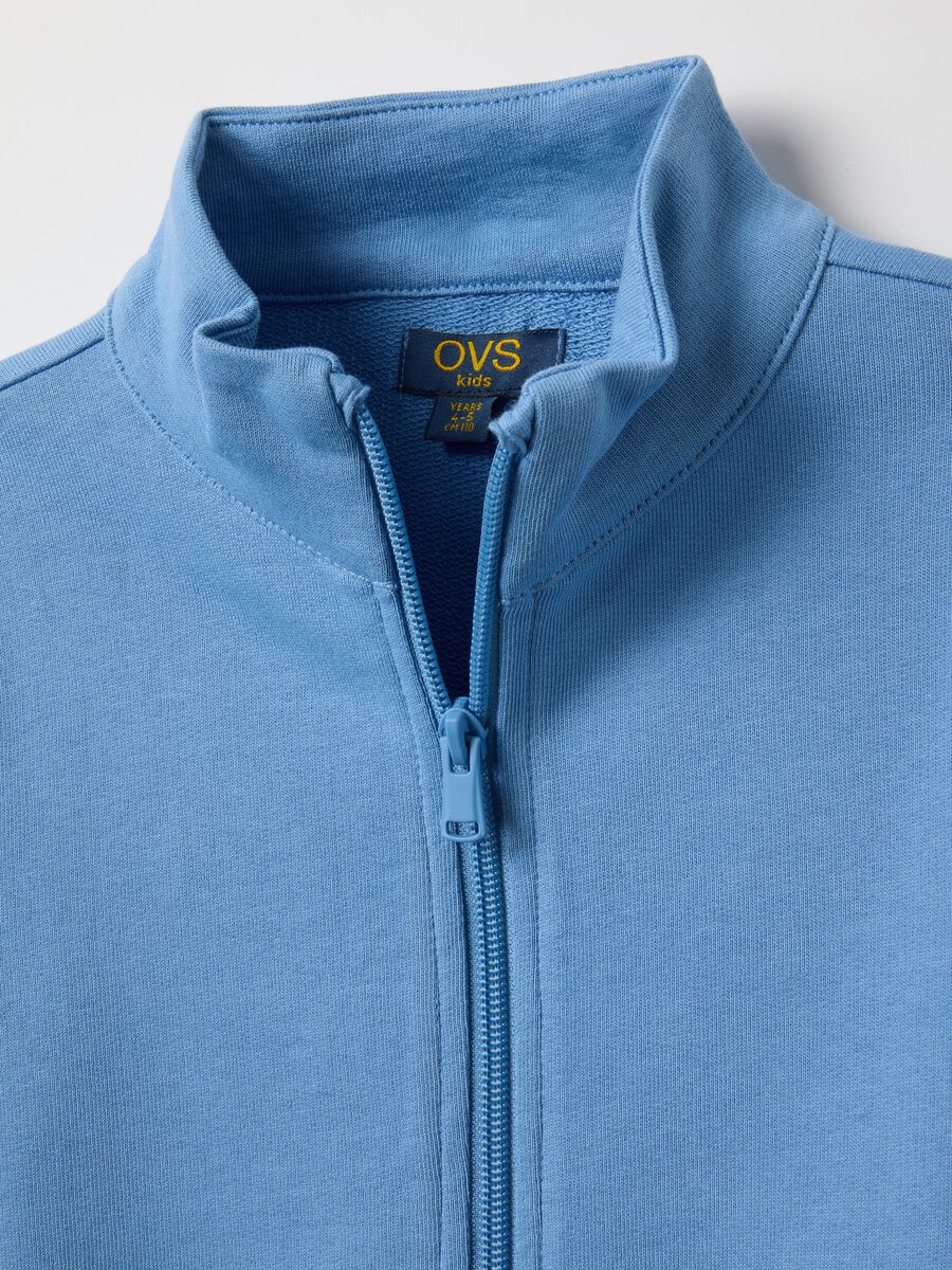 Blue pure cotton regular fit kids' sweatshirt with full zip_2