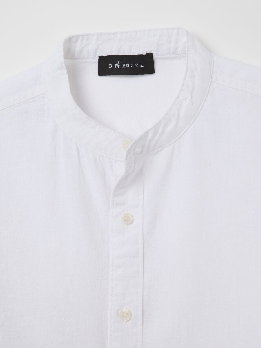 Casual long-sleeve white shirt in cotton and linen_1