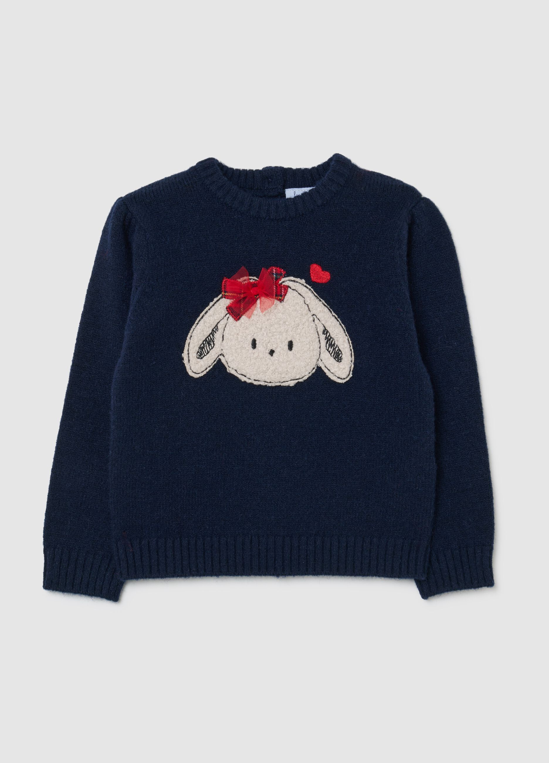 Regular fit blue girl's jumper with embroidery