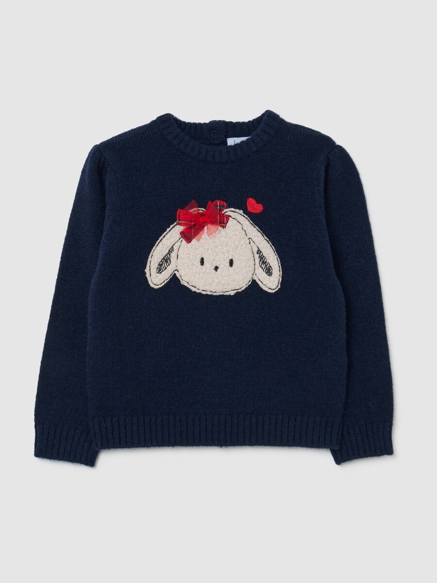 Regular fit blue girl's jumper with embroidery_0