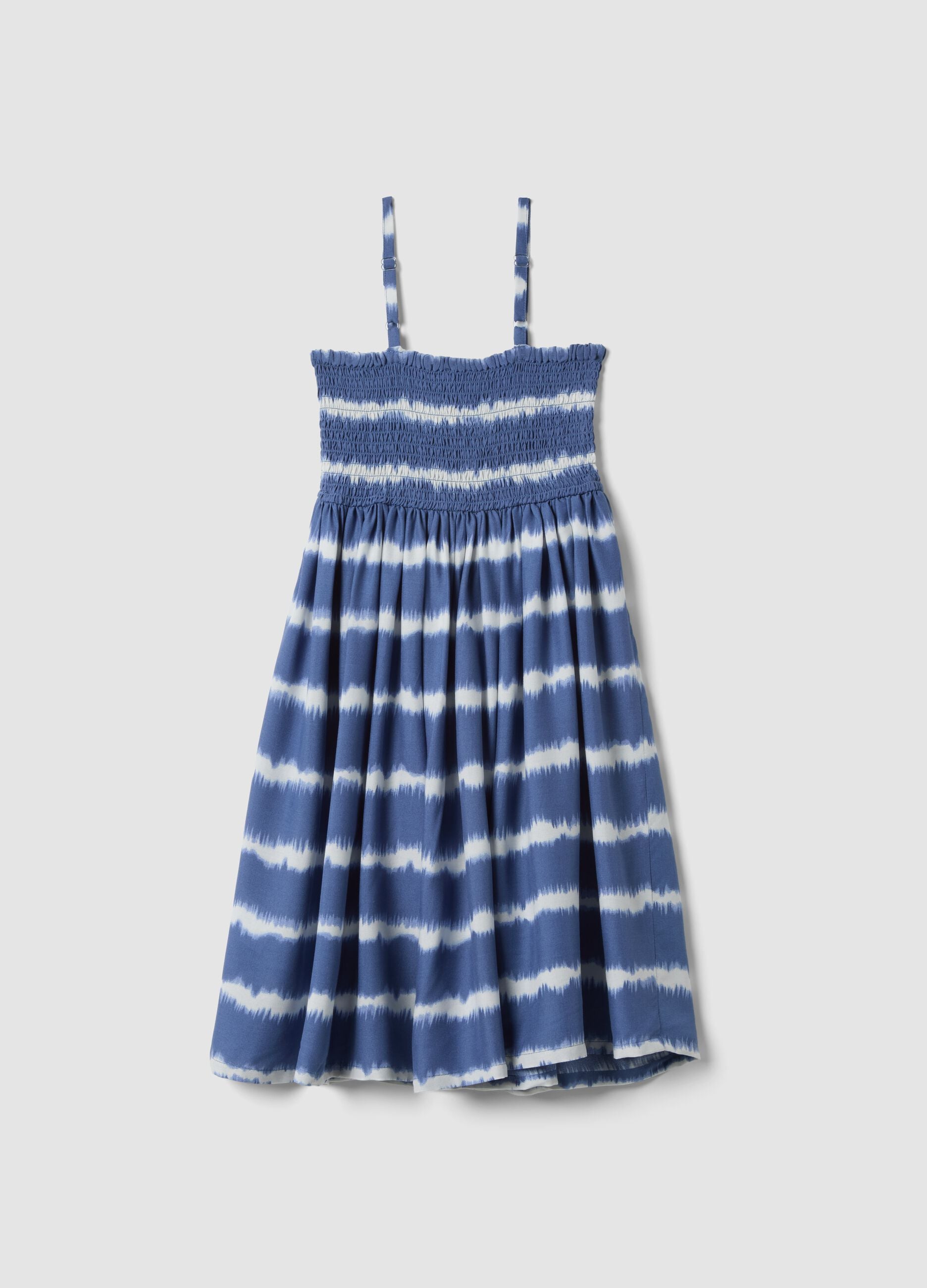 Girls&rsquo; blue striped pure viscose wide-fit dress with spaghetti straps
