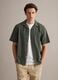 Green short-sleeve pure organic cotton shirt with bowling collar, regular fit_0