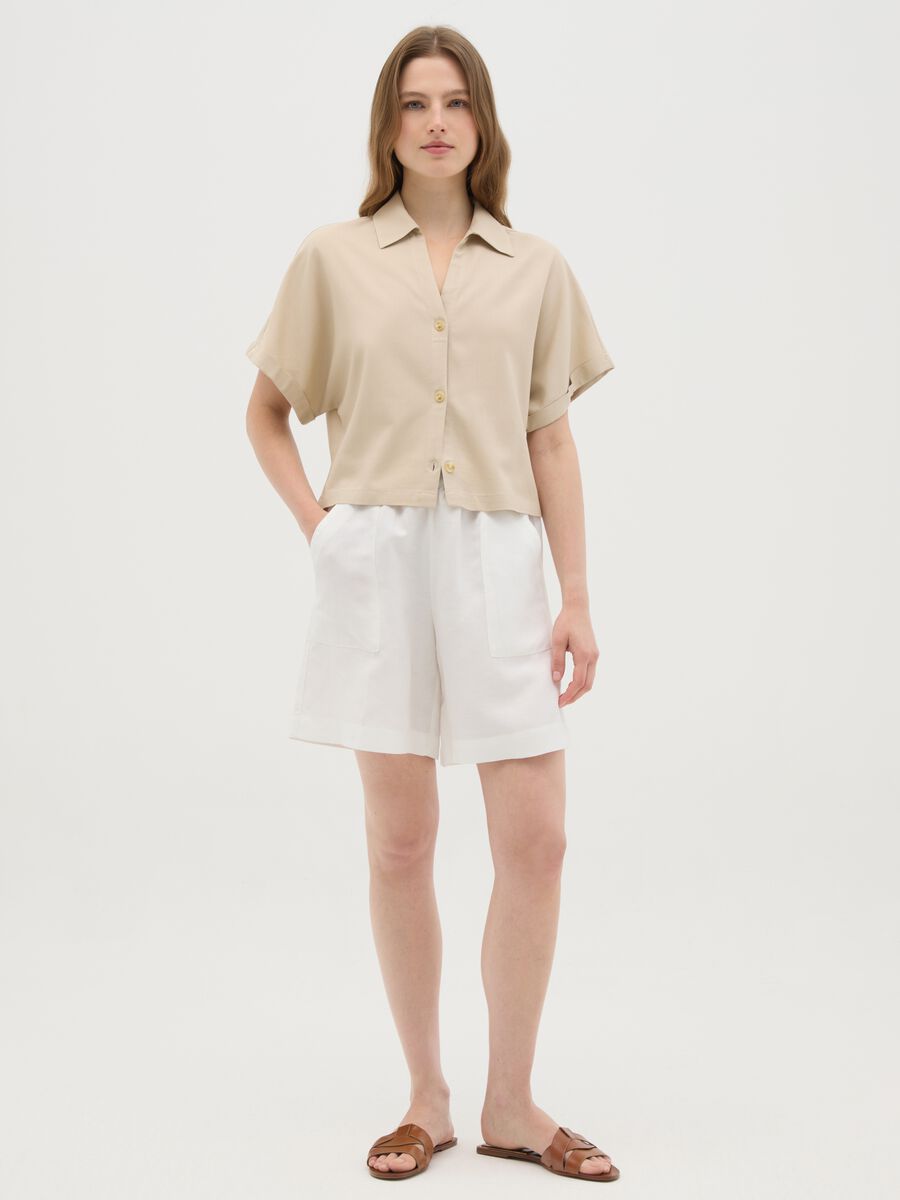 Women's white linen-blend shorts regular fit_0