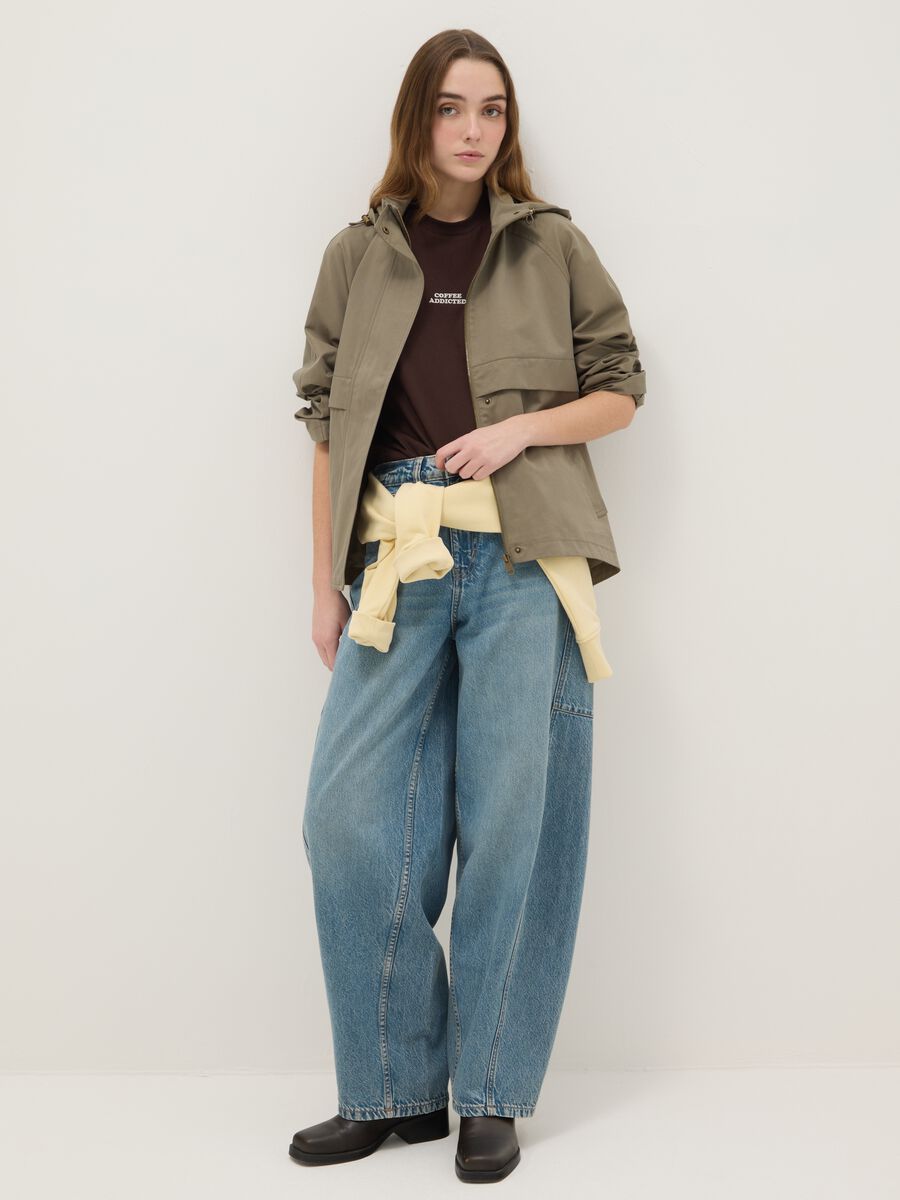 Green Cotton Blend Parka with Hood Regular Fit_1