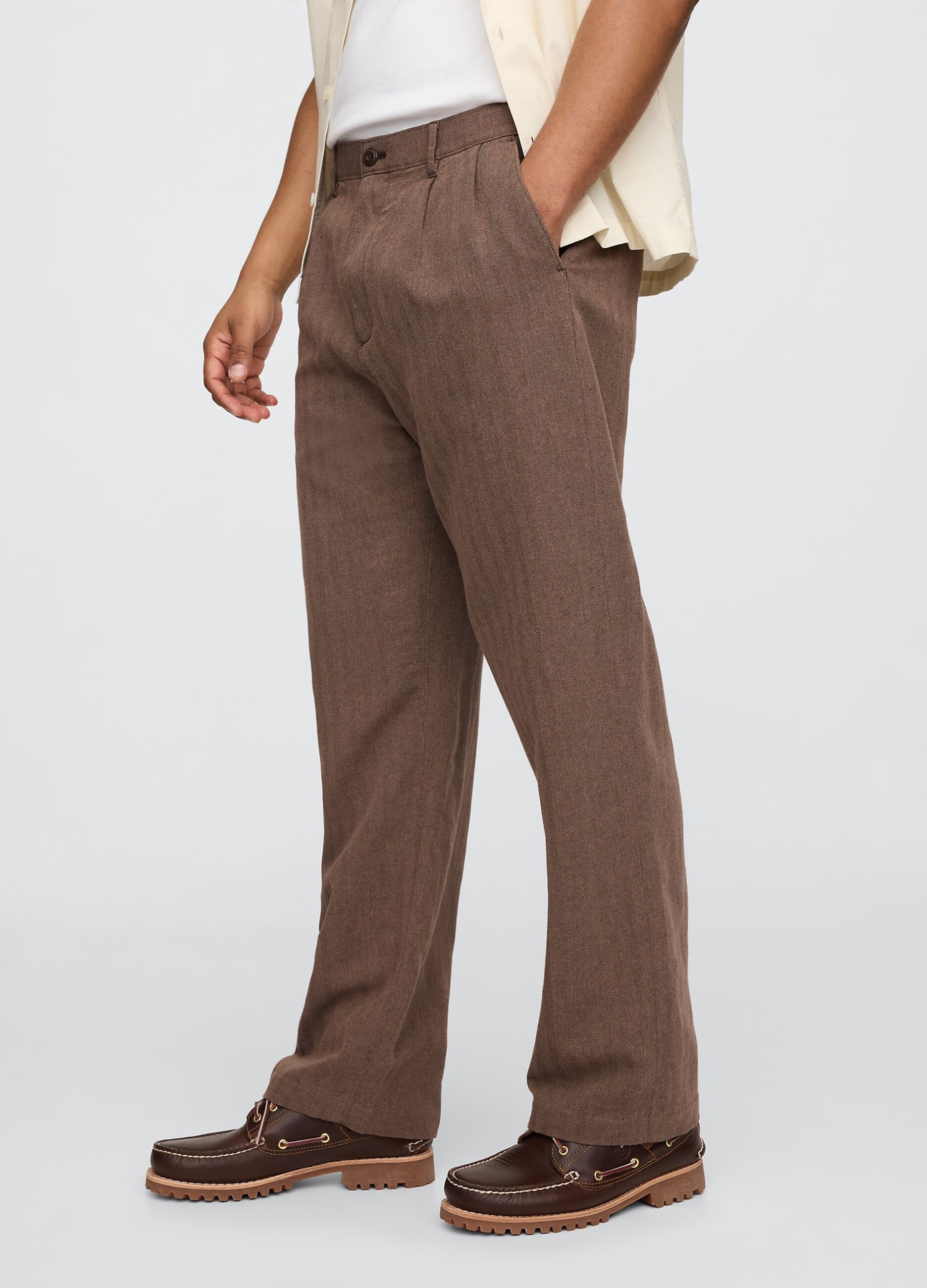 Pantaloni marroni in lino e cotone